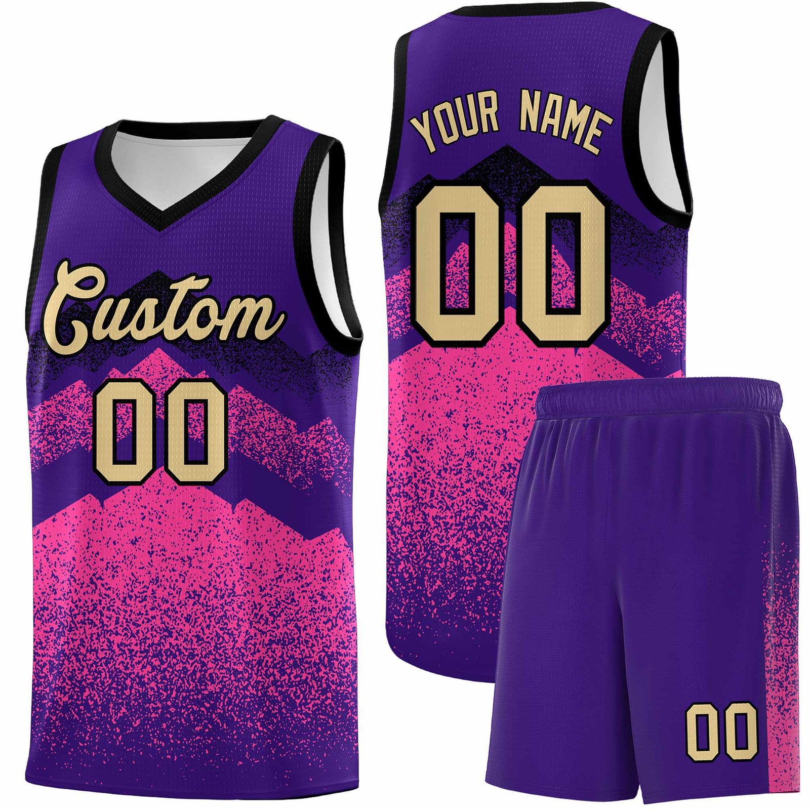Custom Youth Basketball Jerseys Purple Pink Gradient Mountain Design Uniforms