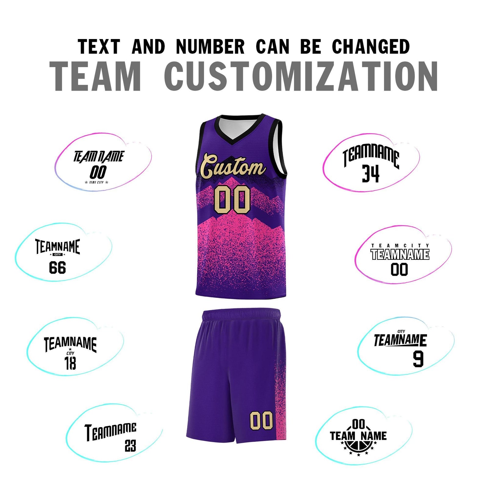 Custom Youth Basketball Jerseys Purple Pink Gradient Mountain Design Uniforms