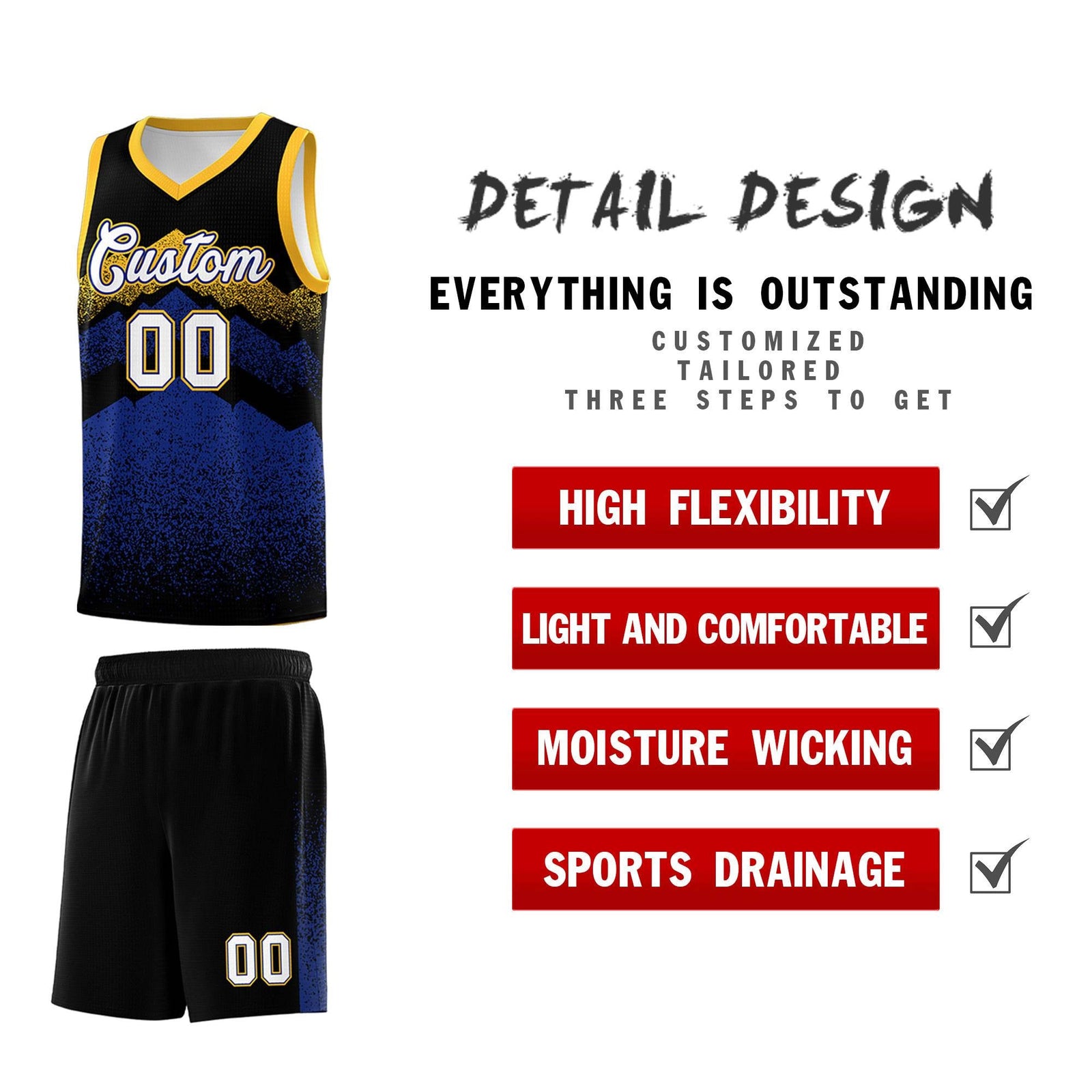 Personalized Youth Basketball Jerseys   Black Royal Gradient Mountain Design Uniforms