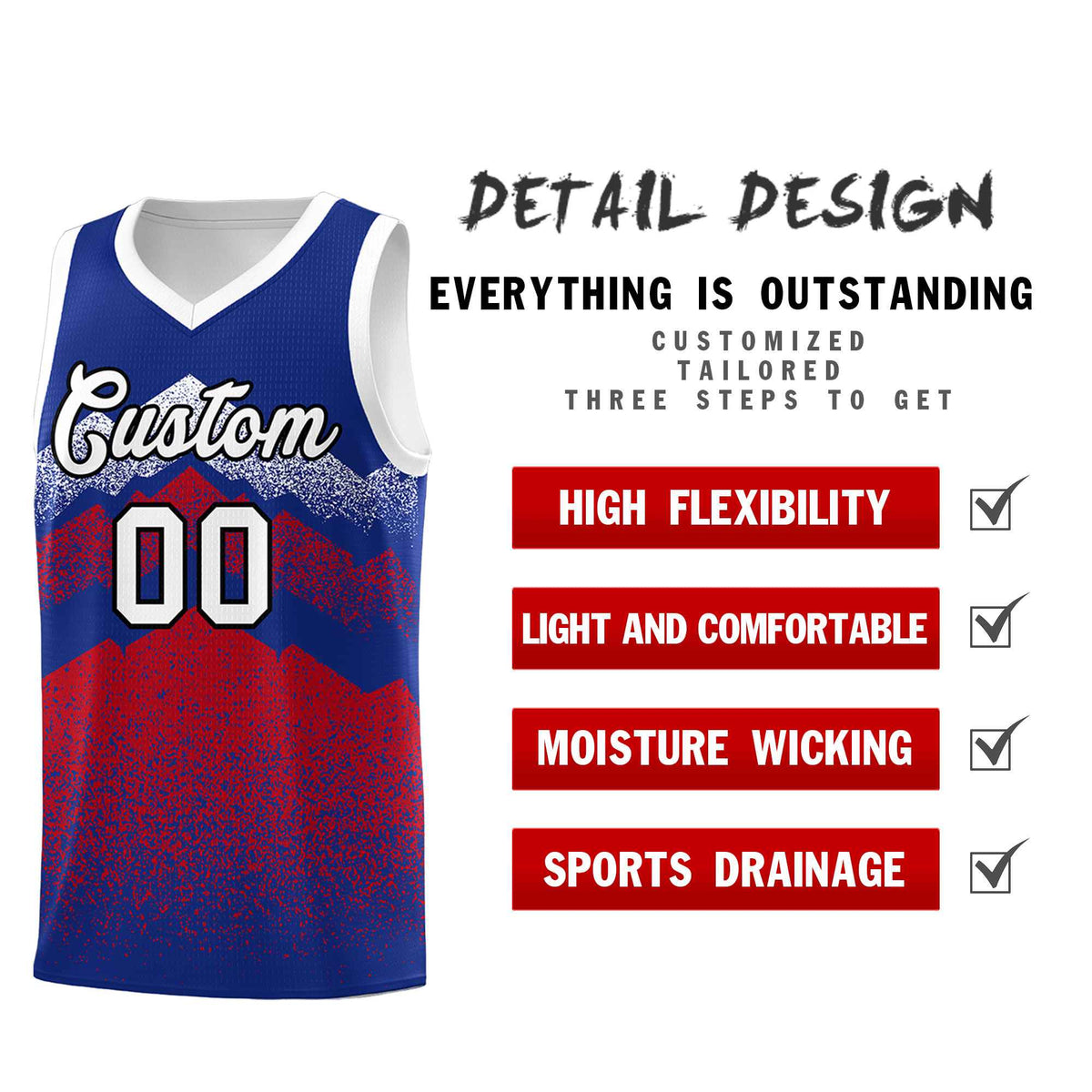 Personalized Youth Basketball Jerseys   Royal Red Gradient Mountain Design Uniforms