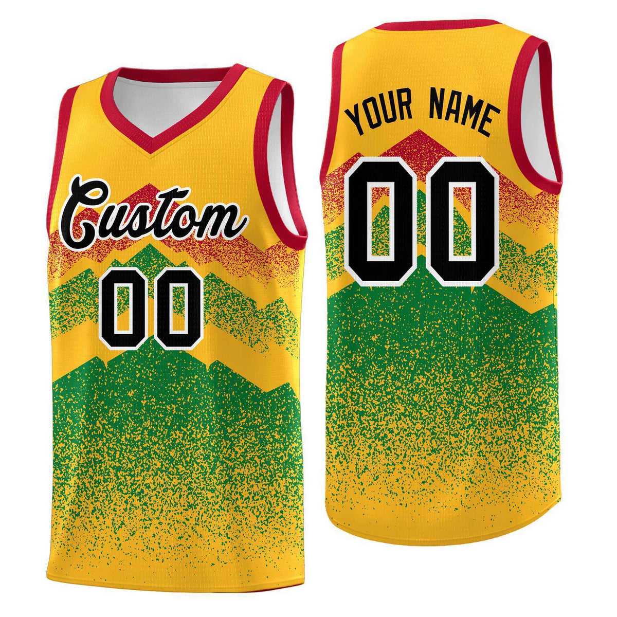 Personalized Youth Basketball Jerseys   Gold Kelly Green Gradient Mountain Design Uniforms