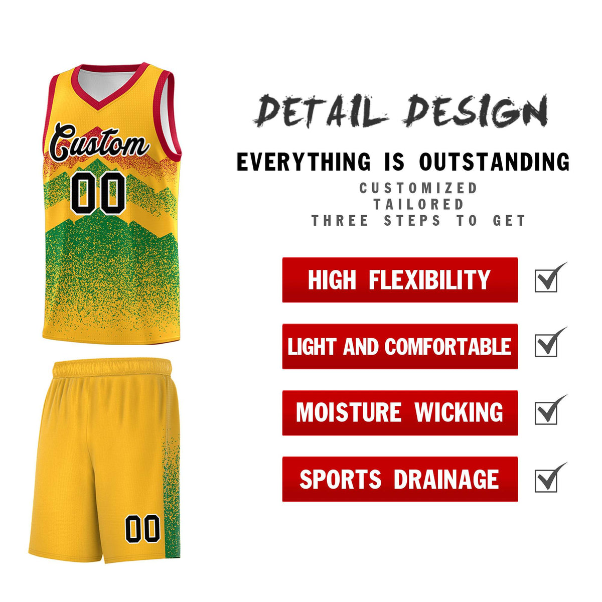 Personalized Youth Basketball Jerseys   Gold Kelly Green Gradient Mountain Design Uniforms