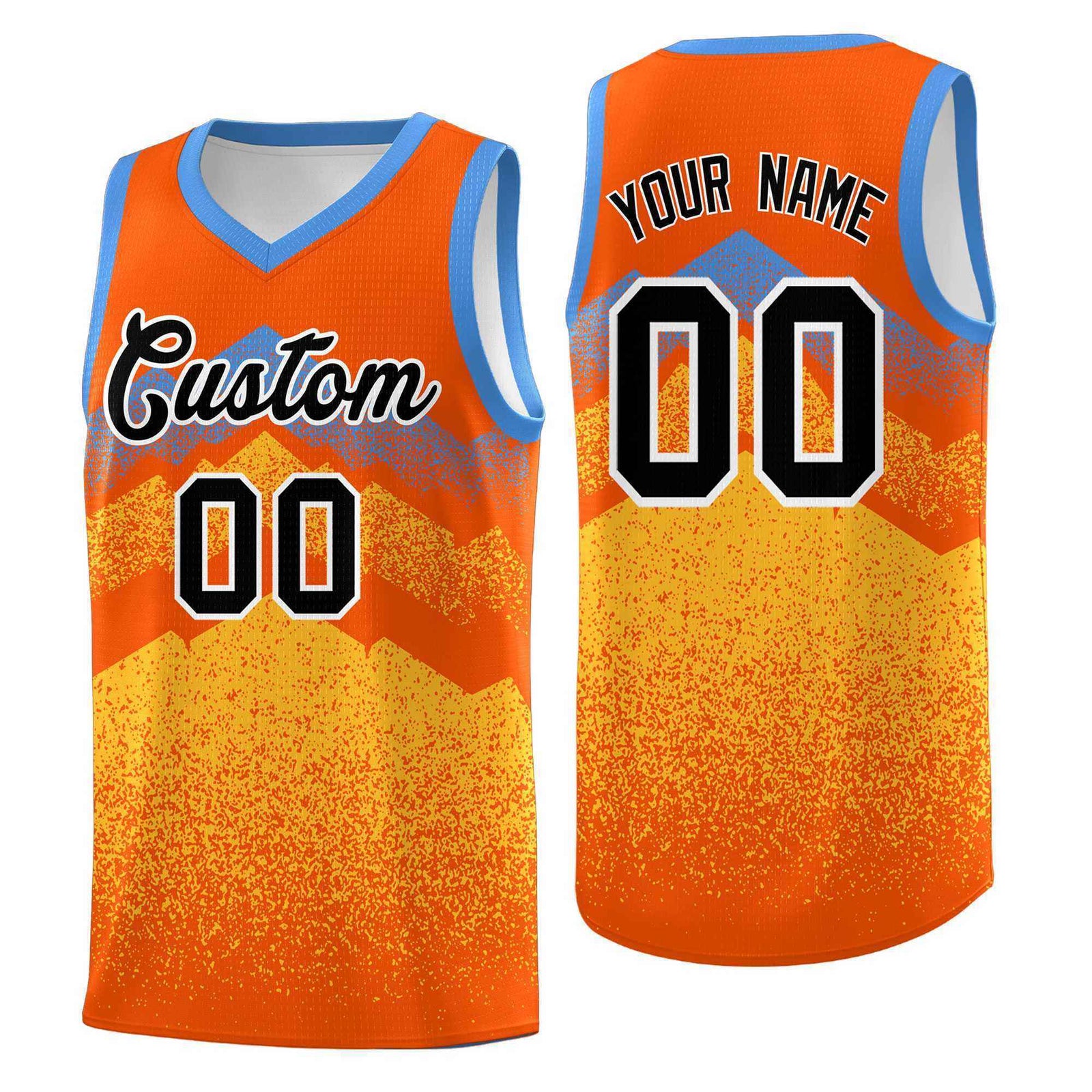 Custom Youth Basketball Jerseys Orange Gold Gradient Mountain Design Uniforms