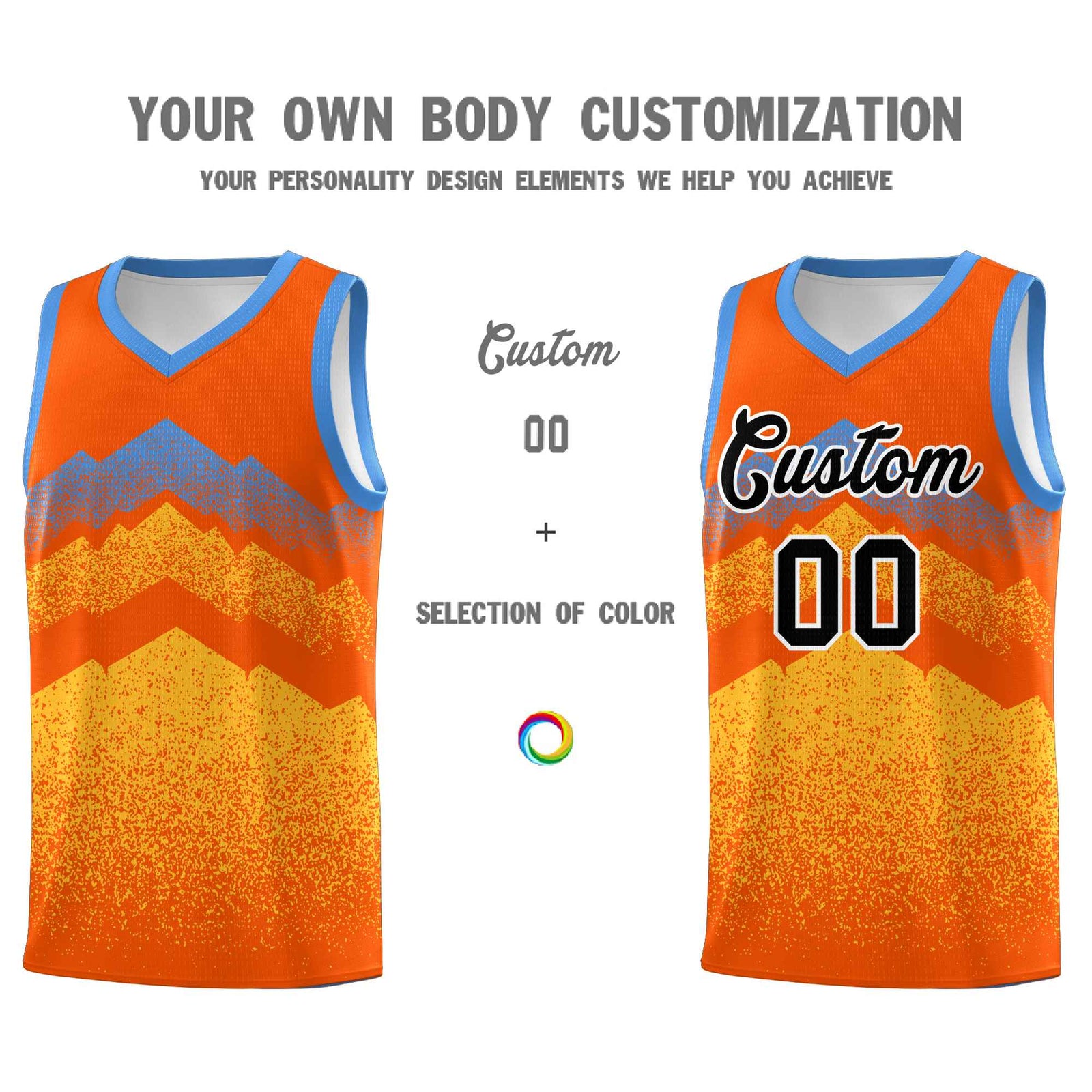 Custom Youth Basketball Jerseys Orange Gold Gradient Mountain Design Uniforms