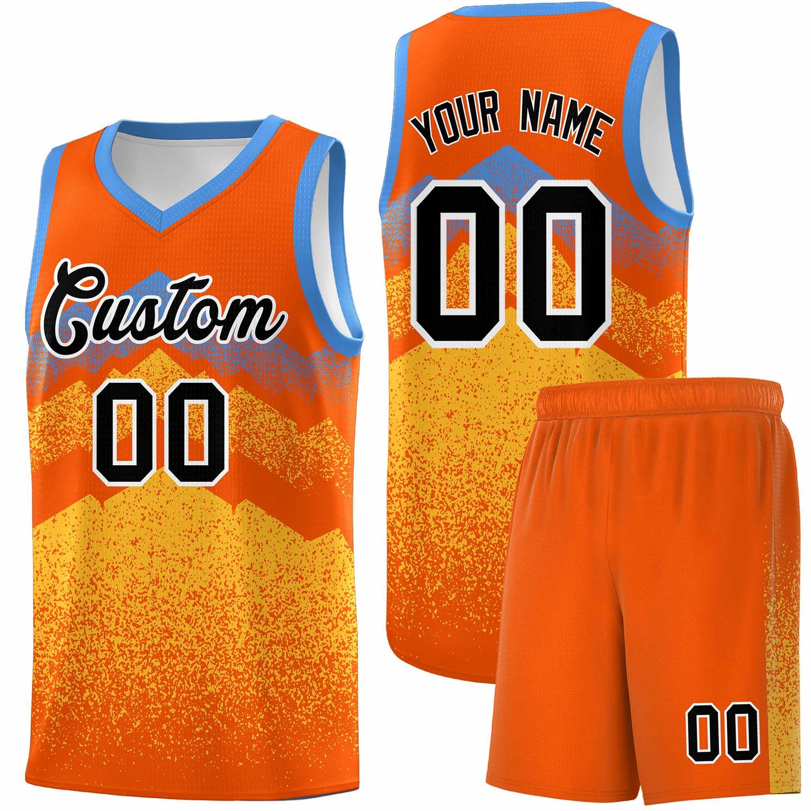 Custom Youth Basketball Jerseys Orange Gold Gradient Mountain Design Uniforms