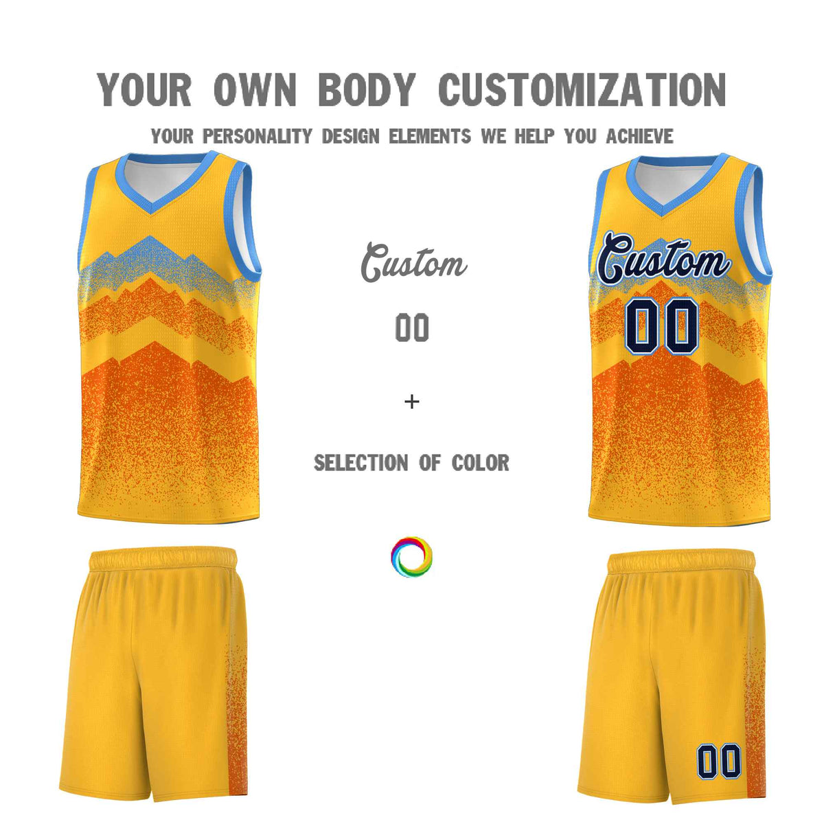 Custom Youth Basketball Jerseys Gold Orange Gradient Mountain Design Uniforms