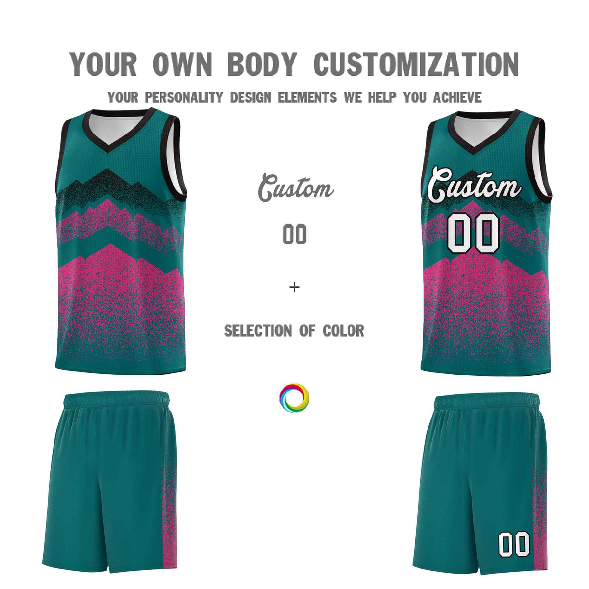 Custom Youth Basketball Jerseys Midnight Green Pink Gradient Mountain Design Uniforms