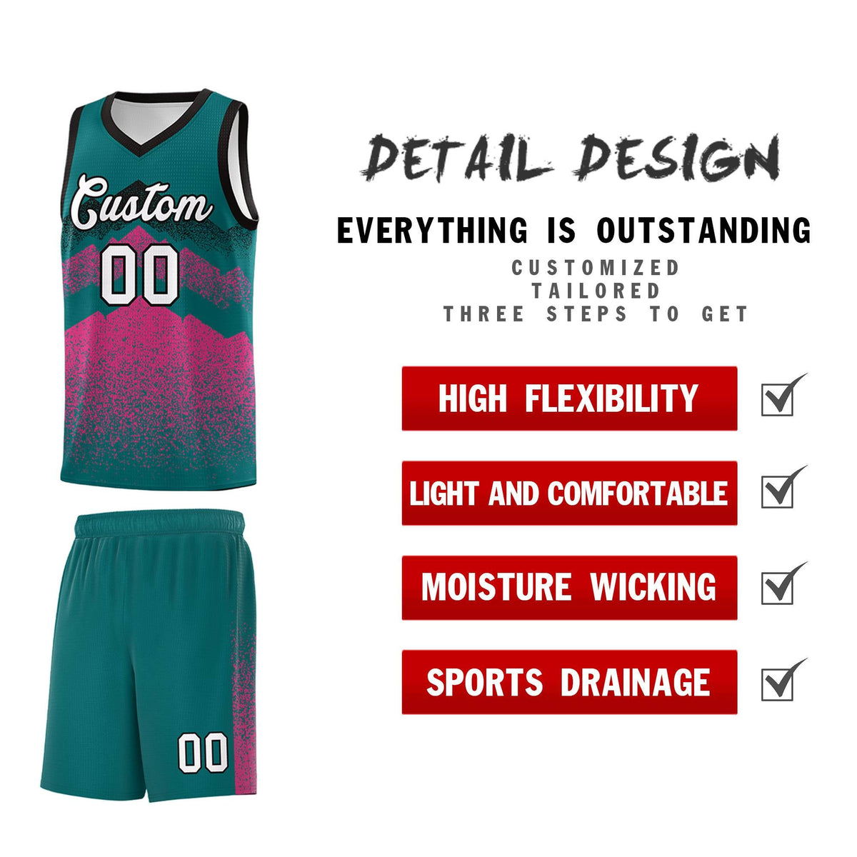 Custom Youth Basketball Jerseys Midnight Green Pink Gradient Mountain Design Uniforms
