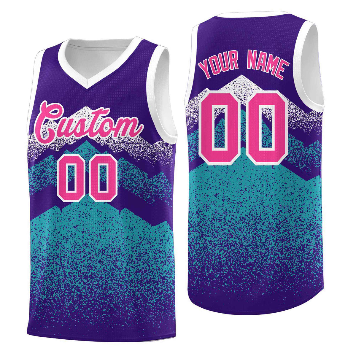 Personalized Youth Basketball Jerseys   Purple Aqua Gradient Mountain Design Uniforms
