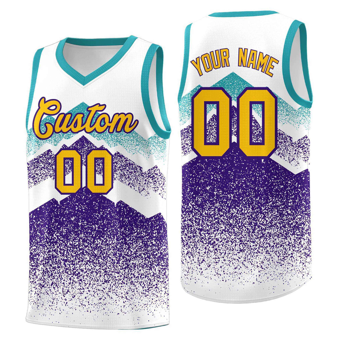 Custom Youth Basketball Jerseys White Purple Gradient Mountain Design Uniforms