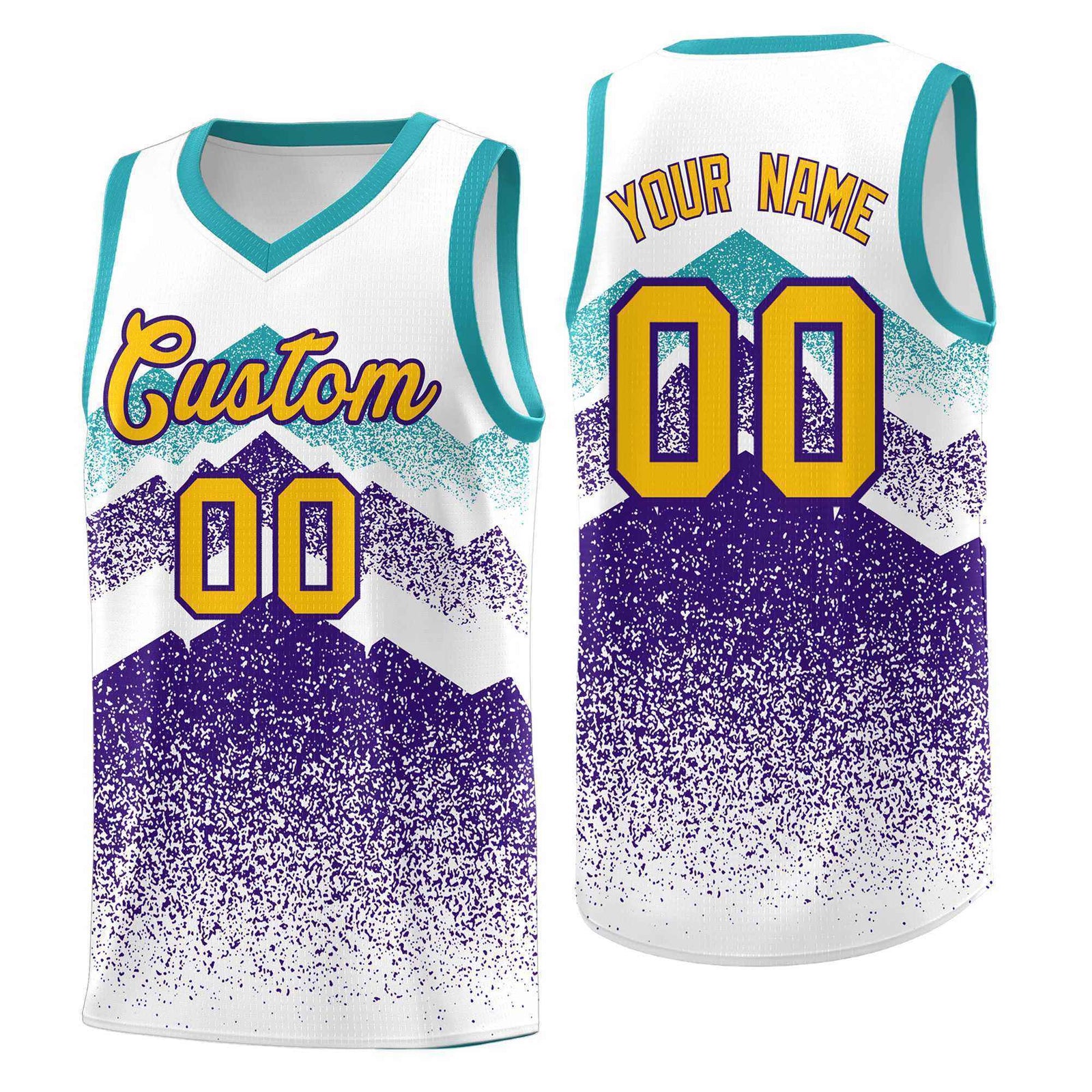 Custom Youth Basketball Jerseys White Purple Gradient Mountain Design Uniforms