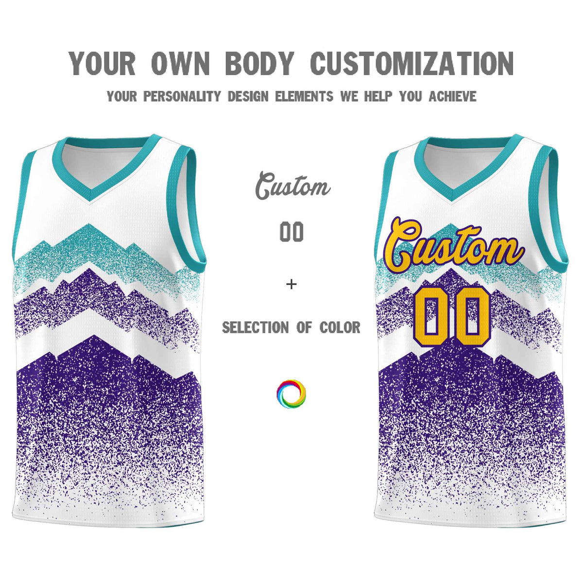 Custom Youth Basketball Jerseys White Purple Gradient Mountain Design Uniforms