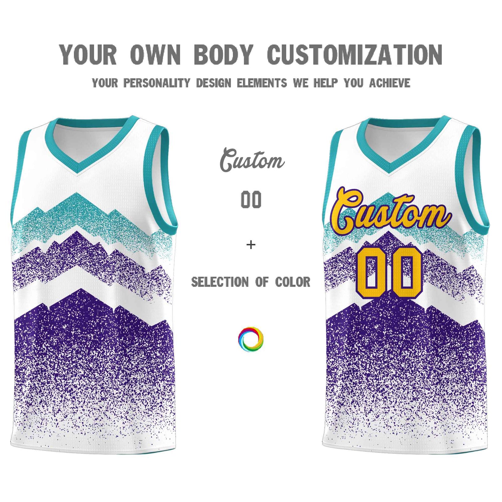 Custom Youth Basketball Jerseys White Purple Gradient Mountain Design Uniforms