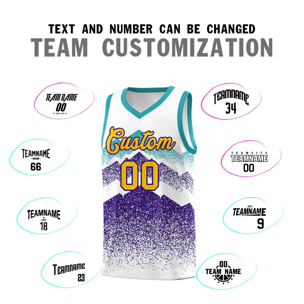 Custom Youth Basketball Jerseys White Purple Gradient Mountain Design Uniforms