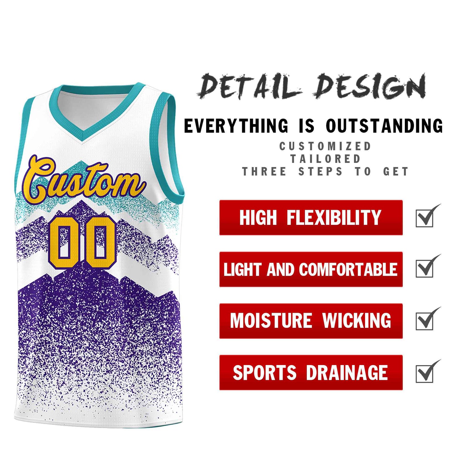 Custom Youth Basketball Jerseys White Purple Gradient Mountain Design Uniforms