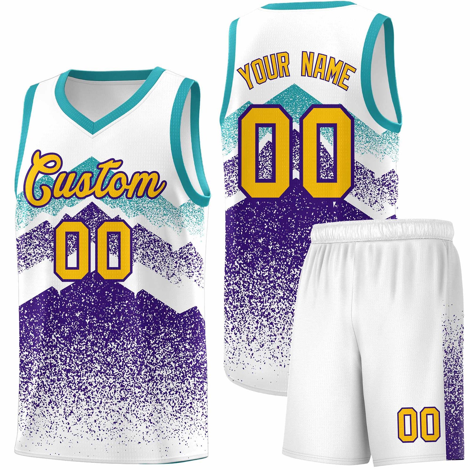 Custom Youth Basketball Jerseys White Purple Gradient Mountain Design Uniforms
