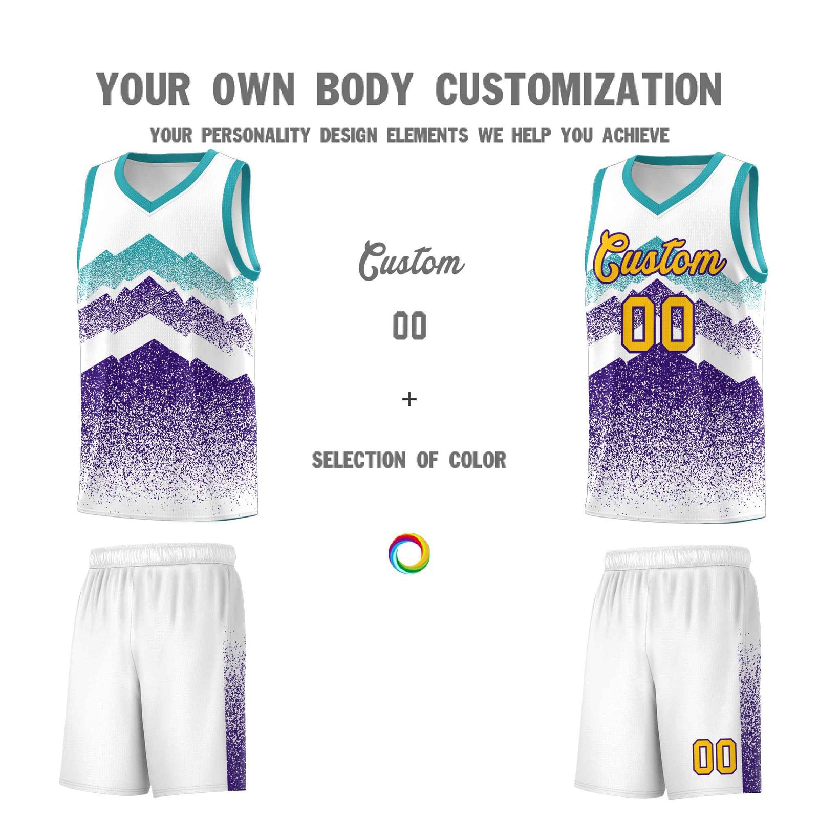 Custom Youth Basketball Jerseys White Purple Gradient Mountain Design Uniforms