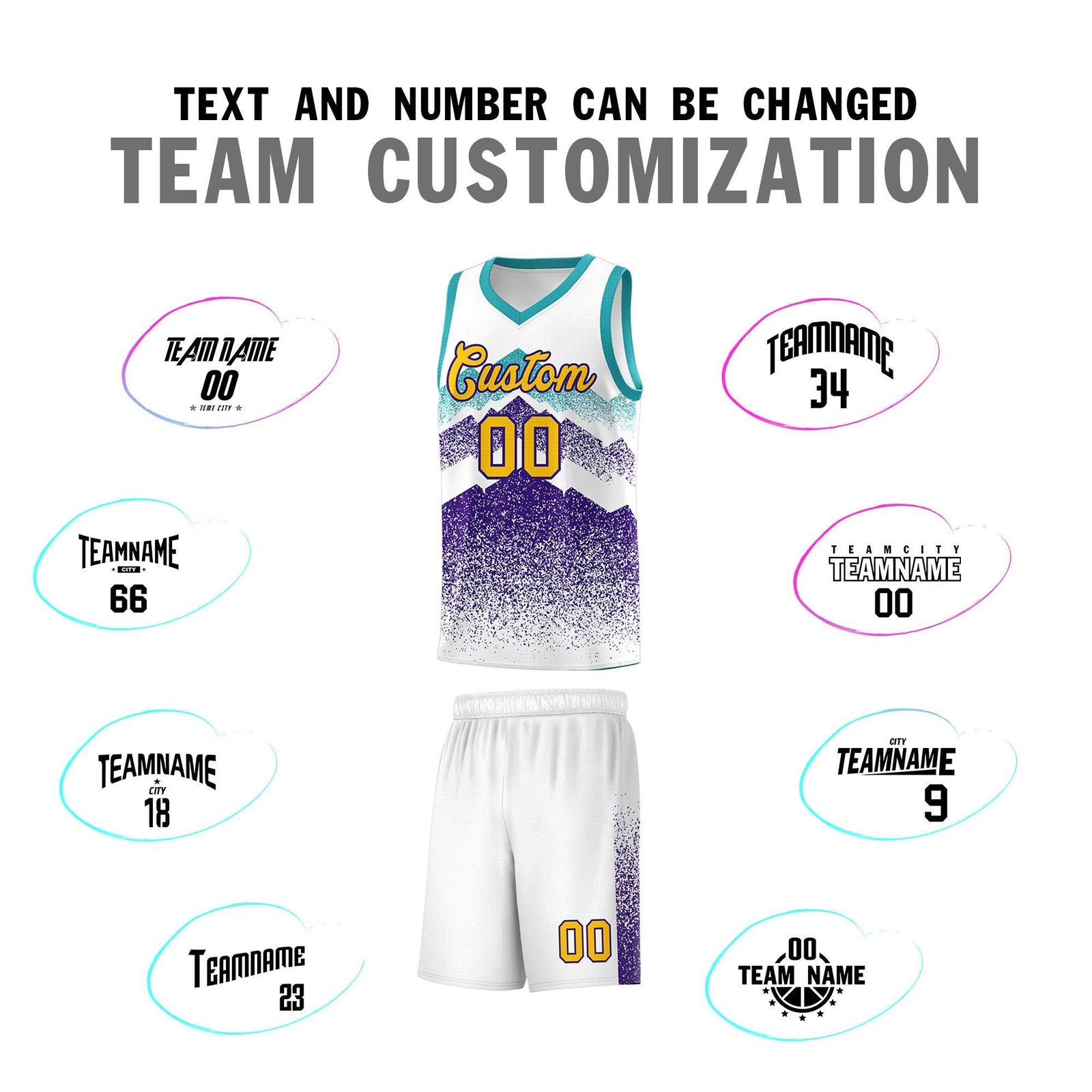 Custom Youth Basketball Jerseys White Purple Gradient Mountain Design Uniforms