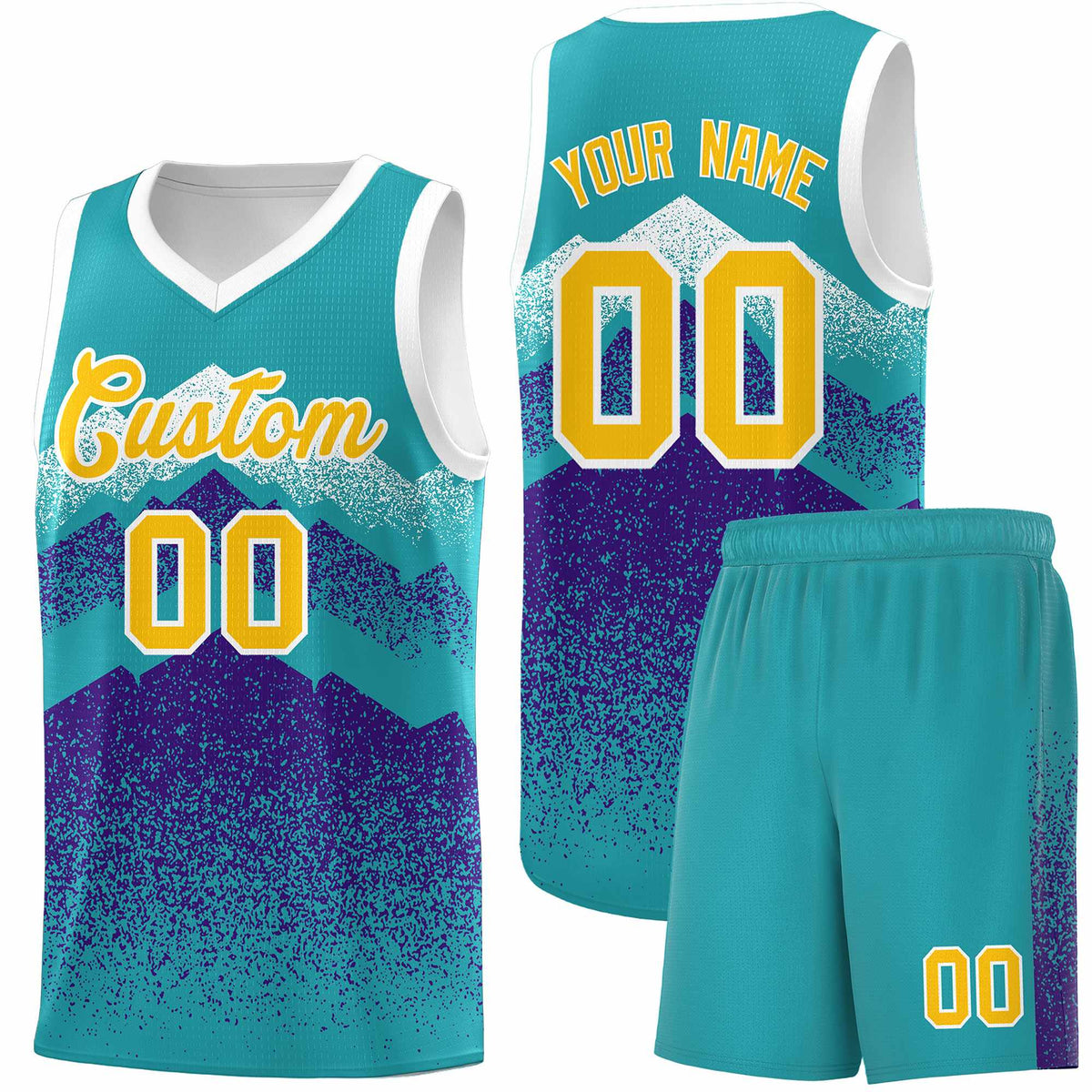 Personalized Youth Basketball Jerseys   Aqua Purple Gradient Mountain Design Uniforms
