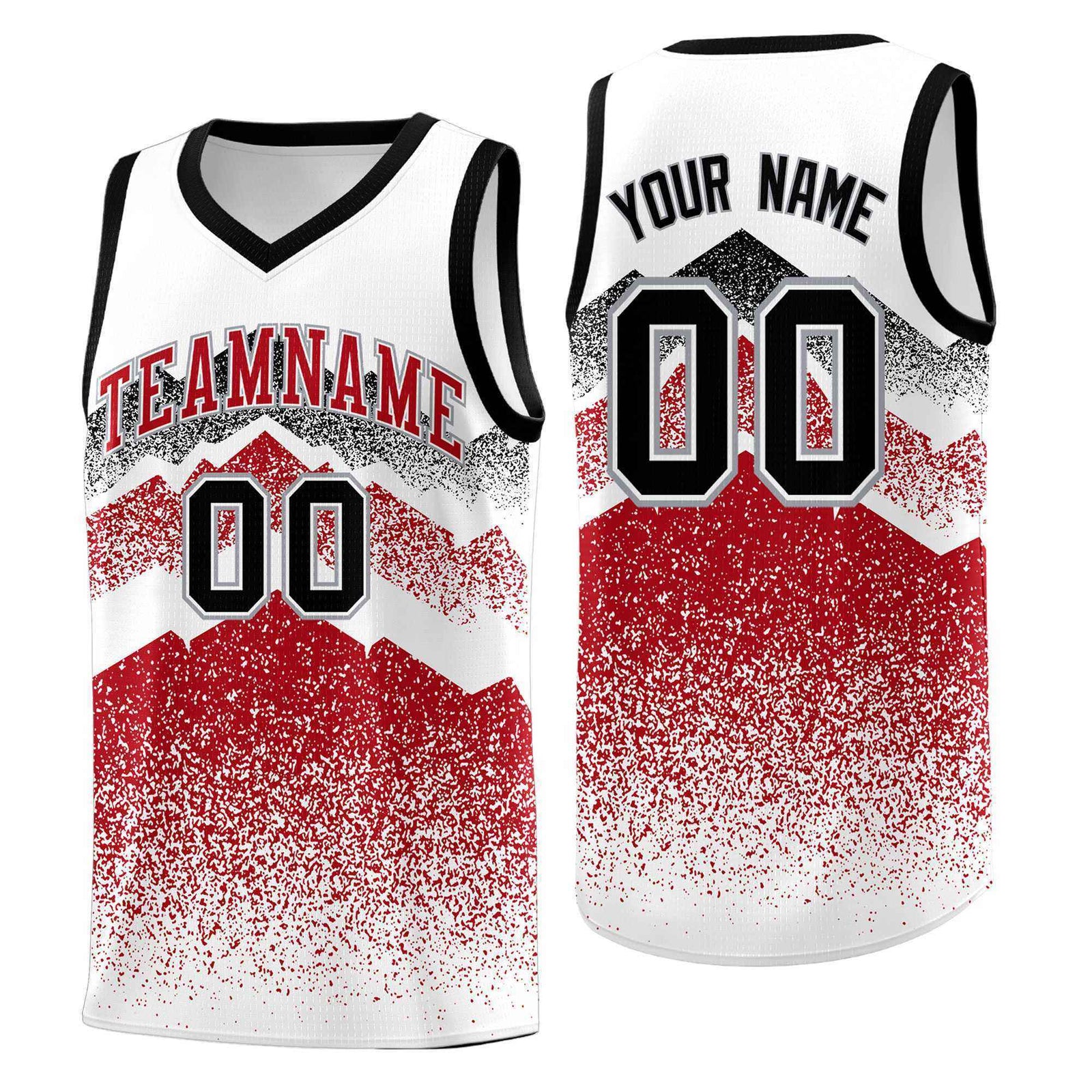 Personalized Youth Basketball Jerseys   White Red Gradient Mountain Design Uniforms