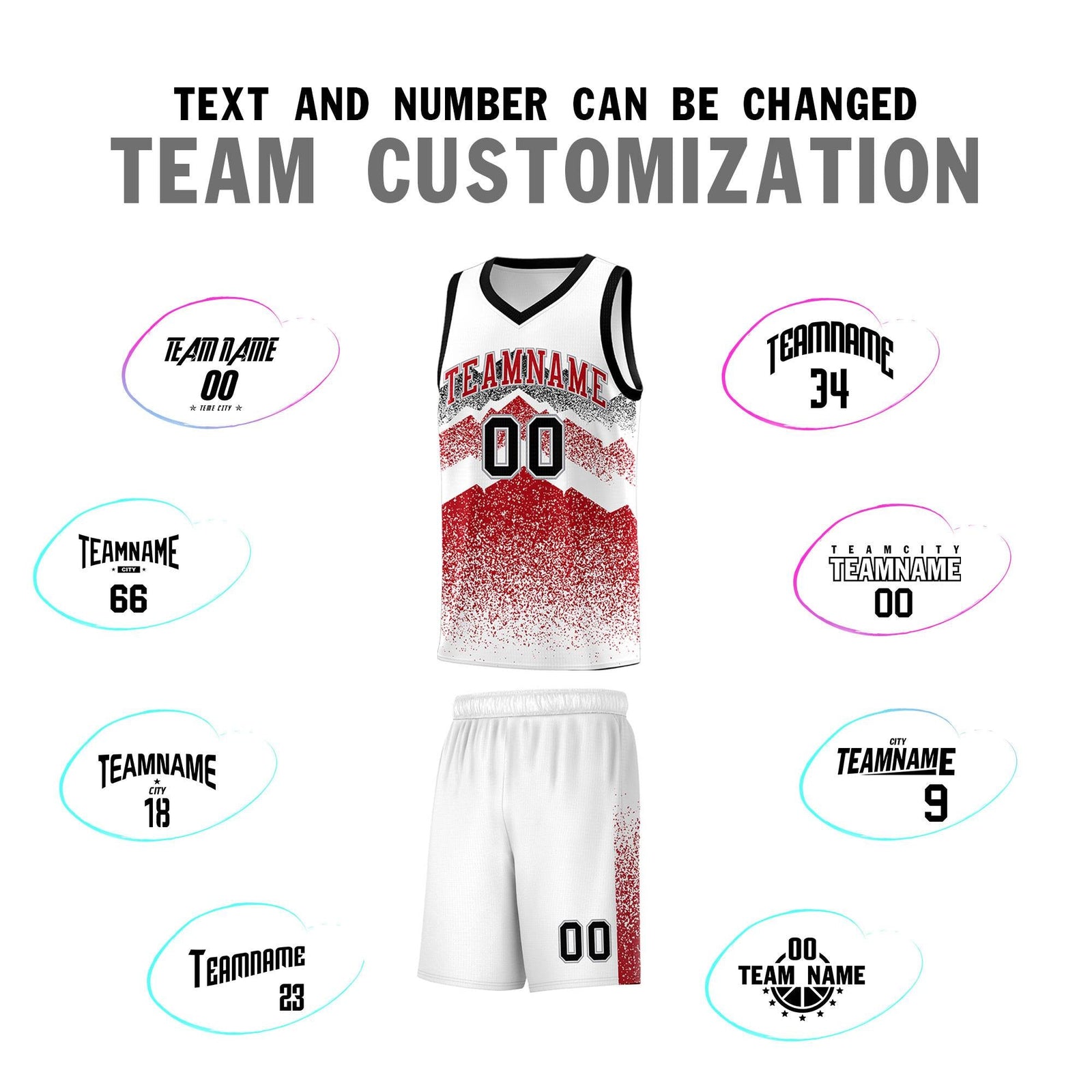 Personalized Youth Basketball Jerseys   White Red Gradient Mountain Design Uniforms