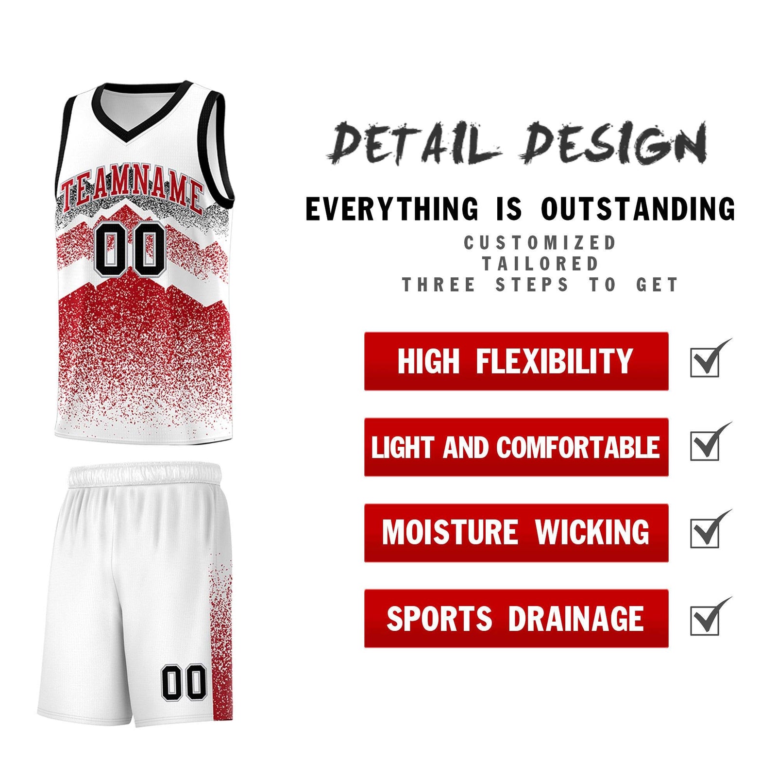 Personalized Youth Basketball Jerseys   White Red Gradient Mountain Design Uniforms