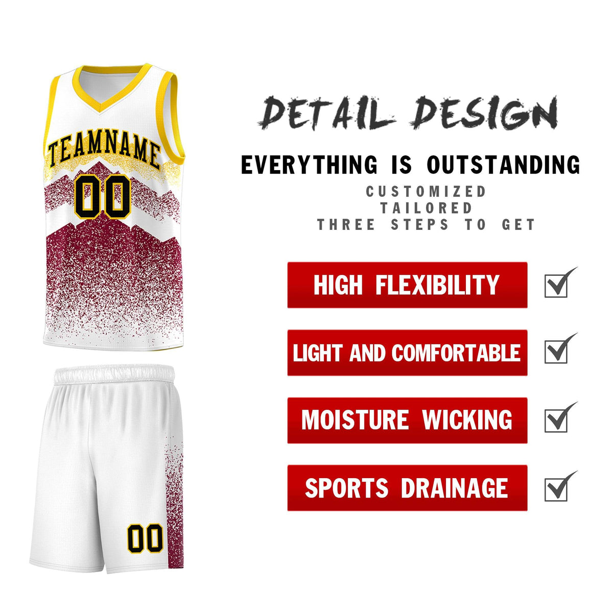 Personalized Youth Basketball Jerseys   White Crimson Gradient Mountain Design Uniforms