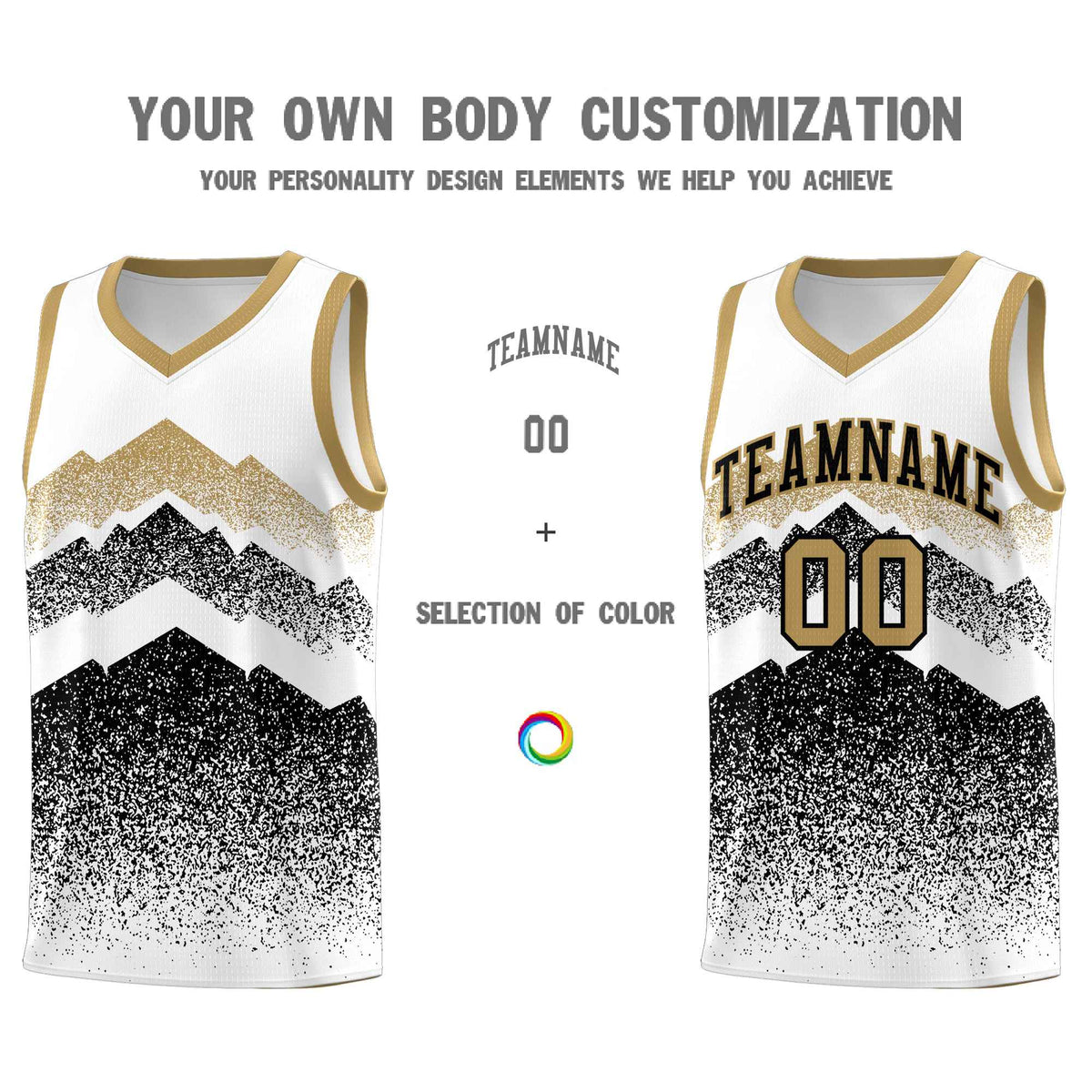 Custom Youth Basketball Jerseys White Black Gradient Mountain Design Uniforms