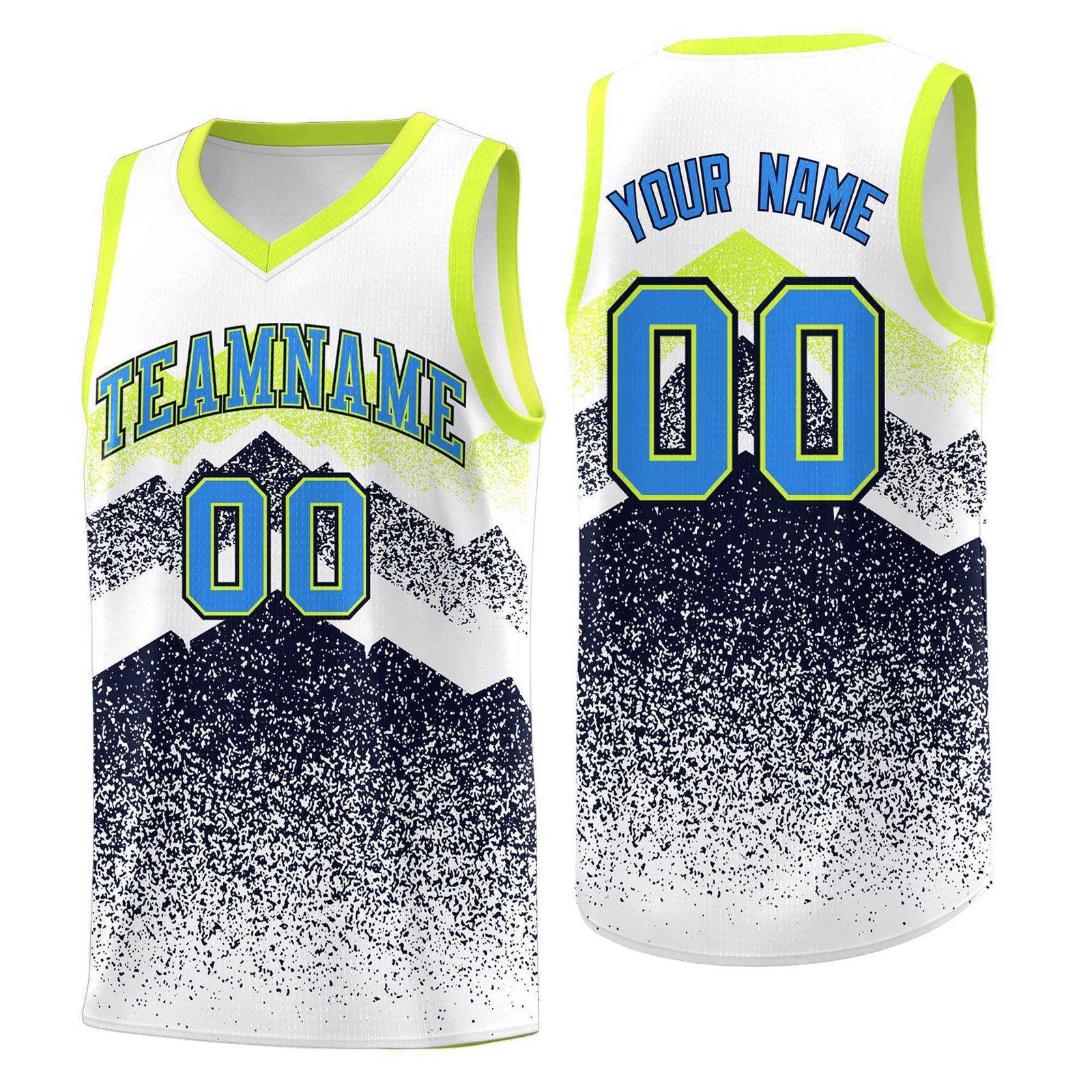 Personalized Youth Basketball Jerseys   White Navy Gradient Mountain Design Uniforms