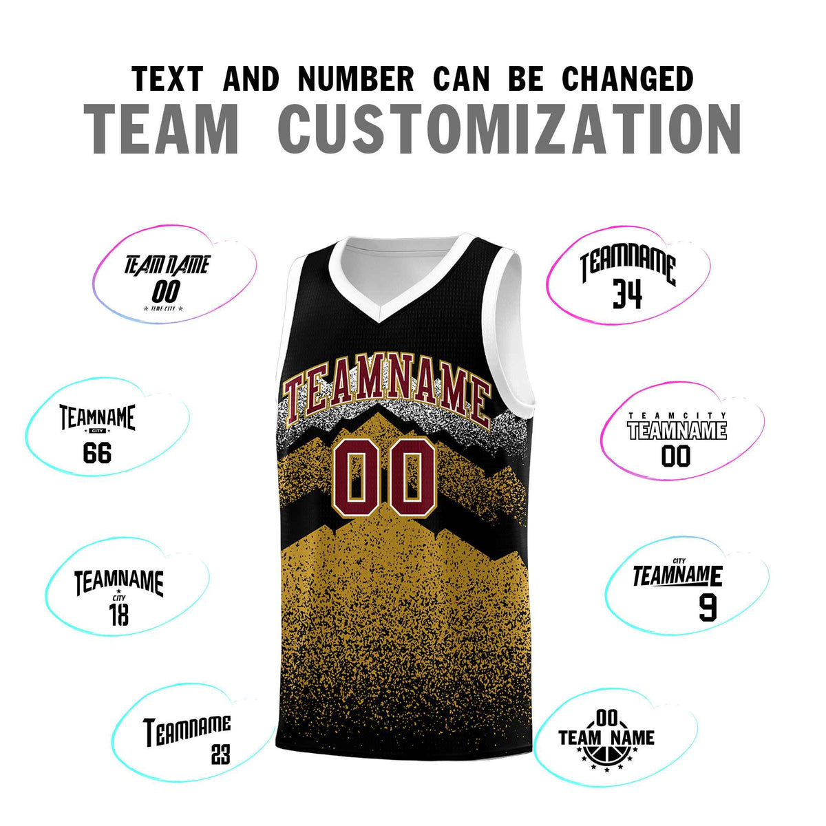 Custom Youth Basketball Jerseys Black Old Gold Gradient Mountain Design Uniforms