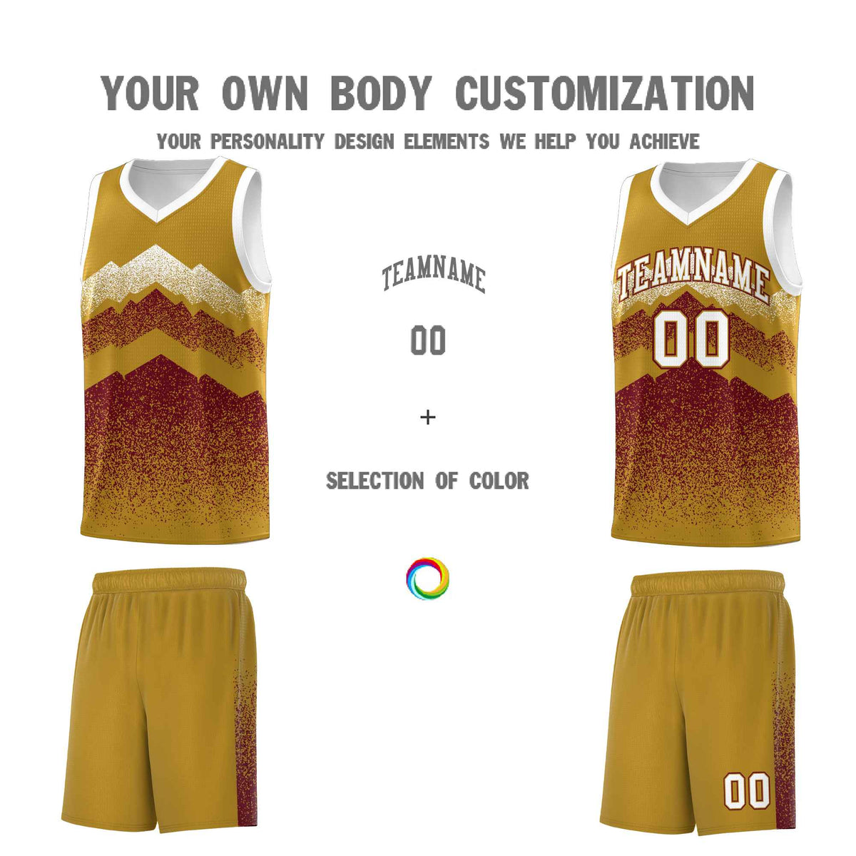 Custom Youth Basketball Jerseys Old Gold Crimson Gradient Mountain Design Uniforms