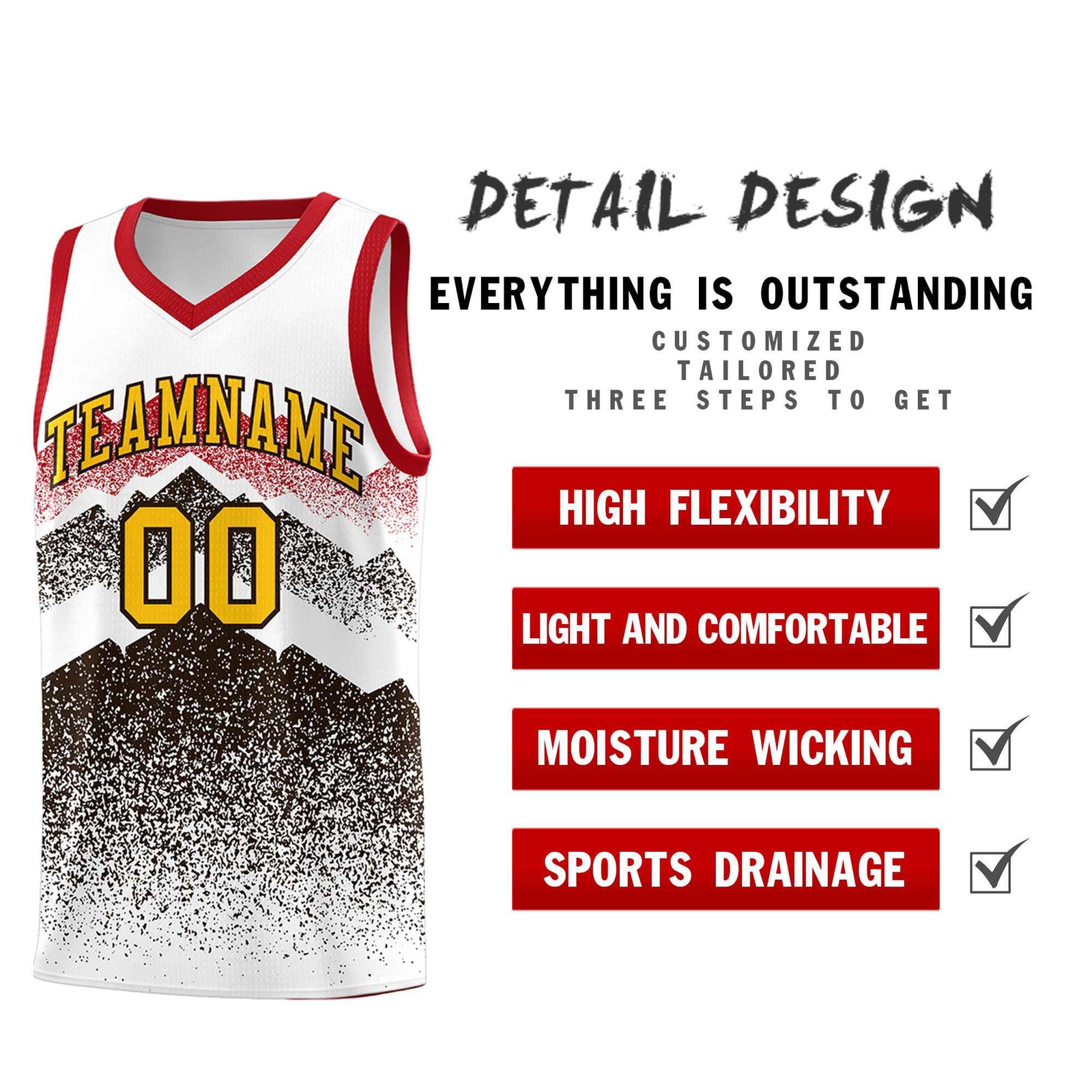 Custom Youth Basketball Jerseys White Brown Gradient Mountain Design Uniforms