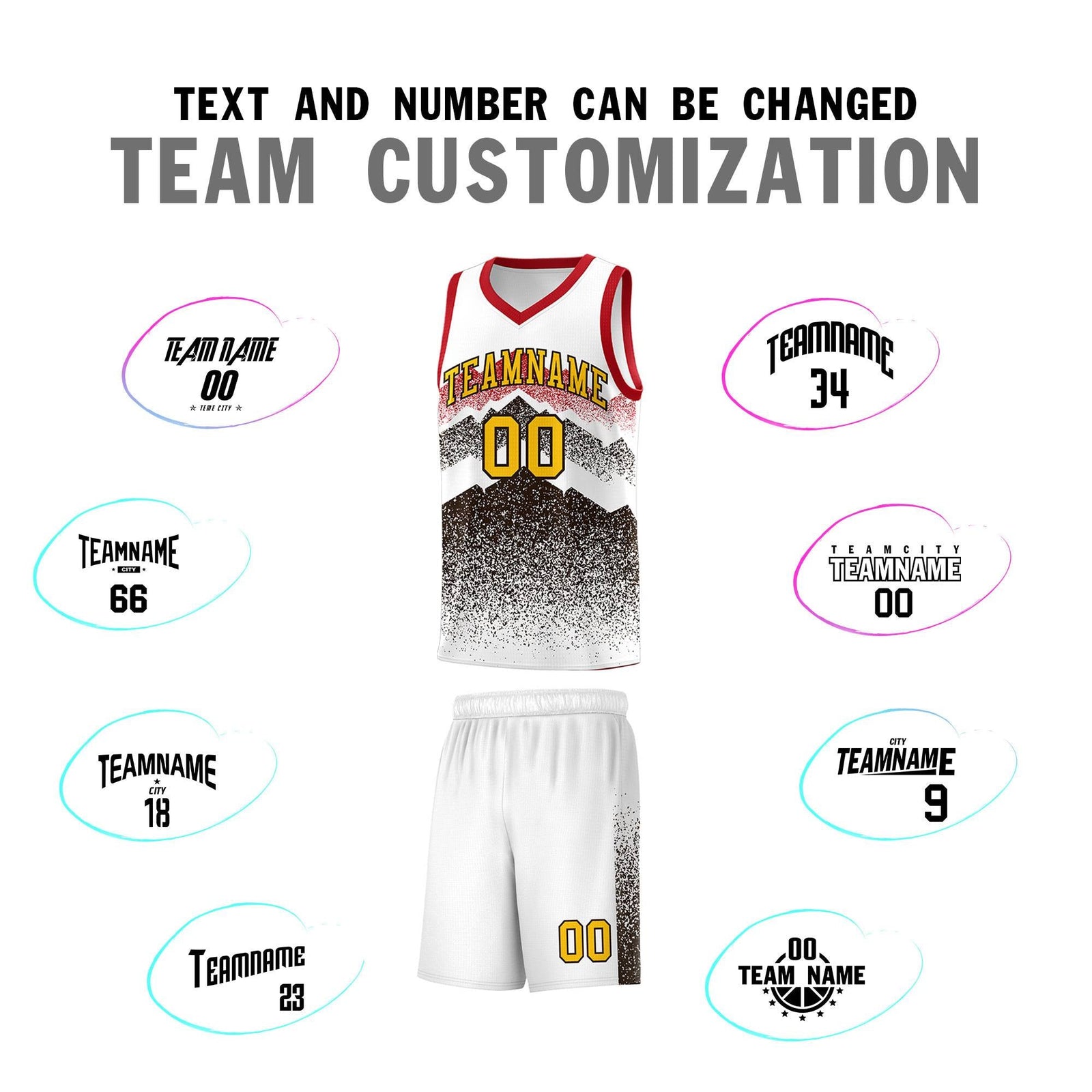 Custom Youth Basketball Jerseys White Brown Gradient Mountain Design Uniforms