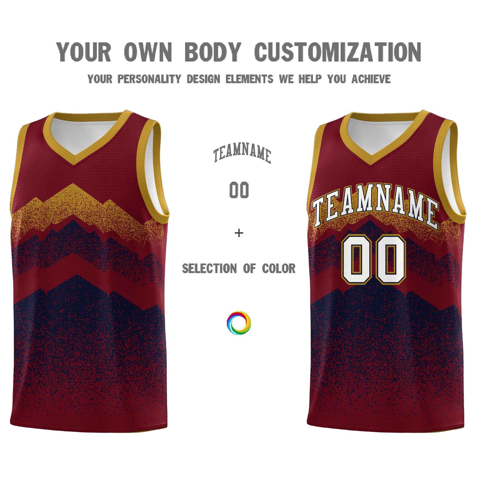 Custom Youth Basketball Jerseys Crimson Navy Gradient Mountain Design Uniforms