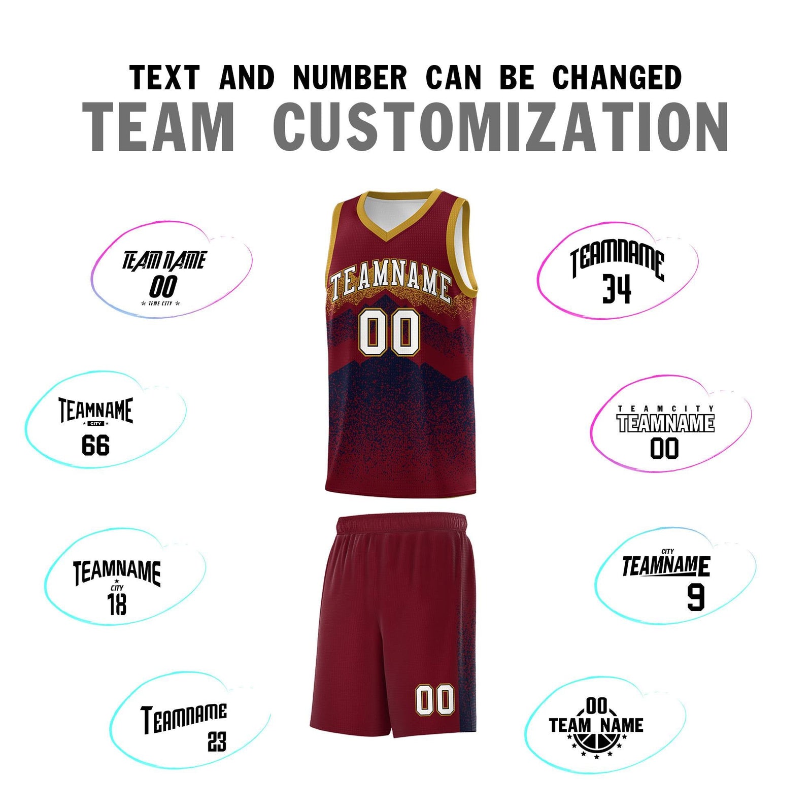 Custom Youth Basketball Jerseys Crimson Navy Gradient Mountain Design Uniforms