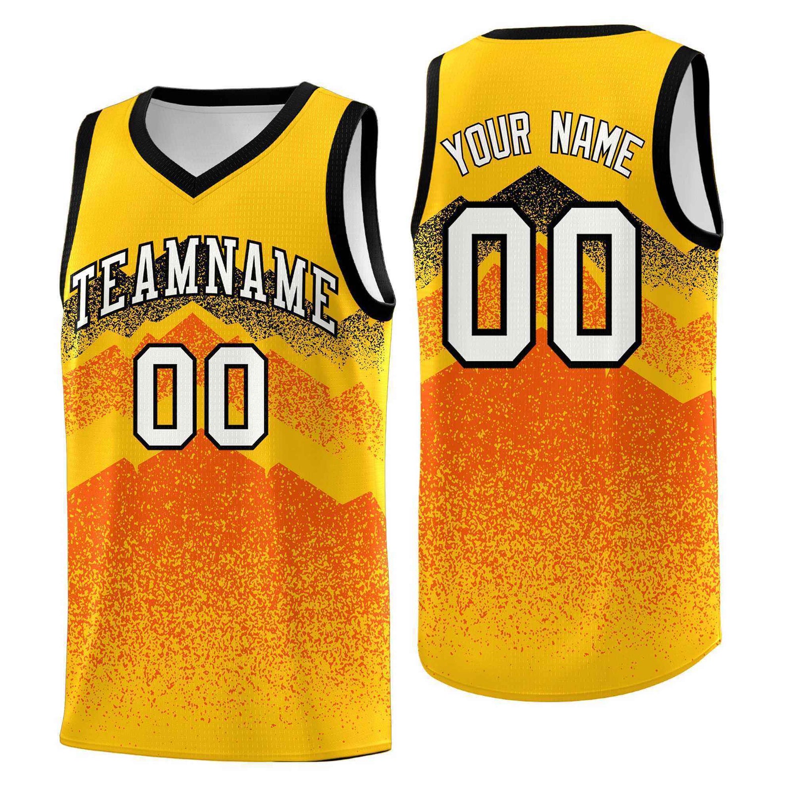 Personalized Youth Basketball Jerseys   Yellow Orange Gradient Mountain Design Uniforms