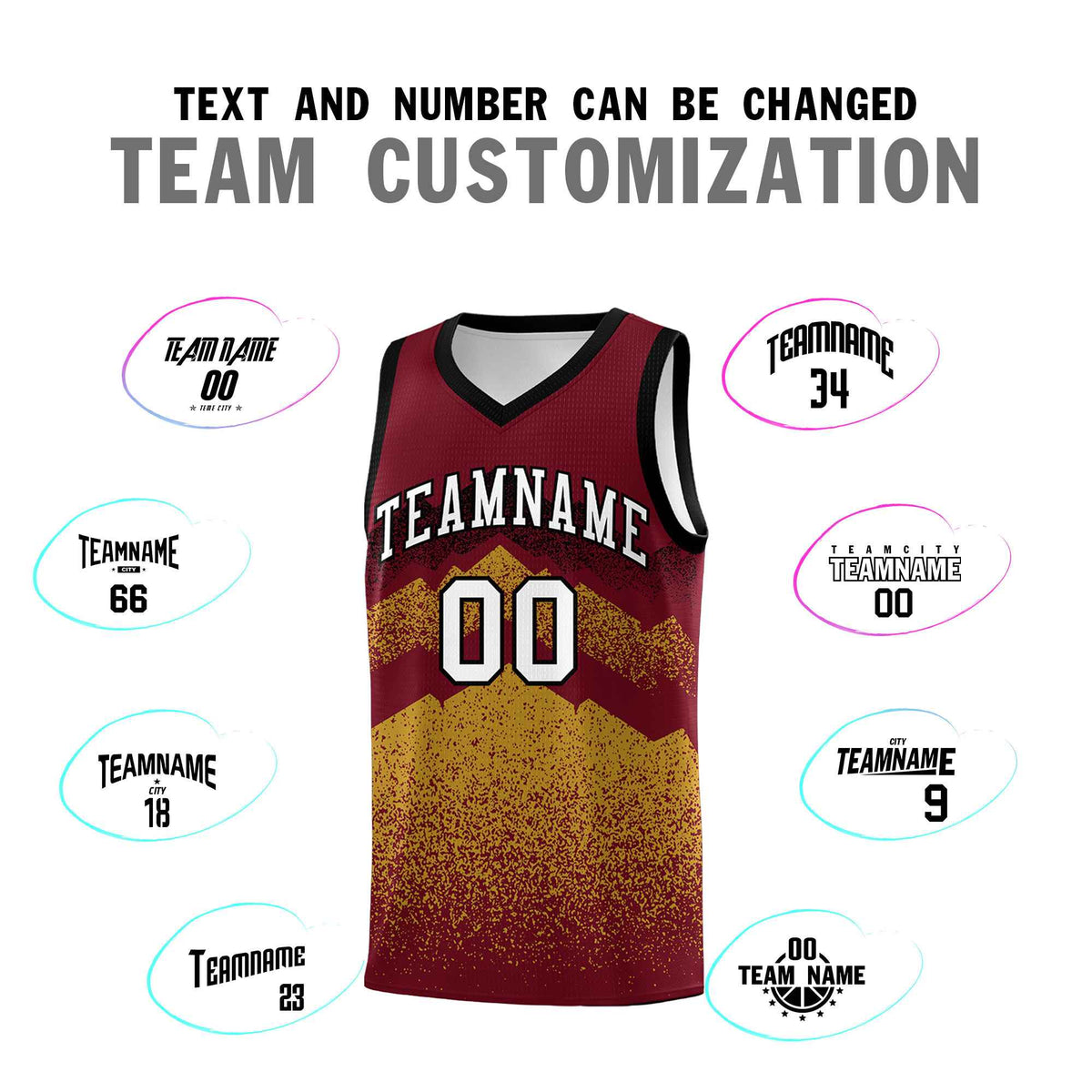 Personalized Youth Basketball Jerseys   Crimson Old Gold Gradient Mountain Design Uniforms