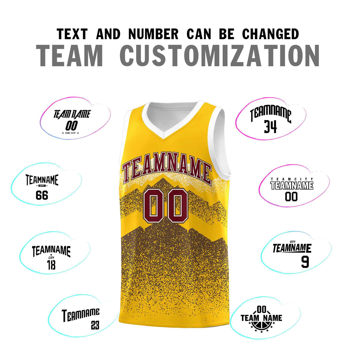 Custom Youth Basketball Jerseys Gold Coffee Gradient Mountain Design Uniforms