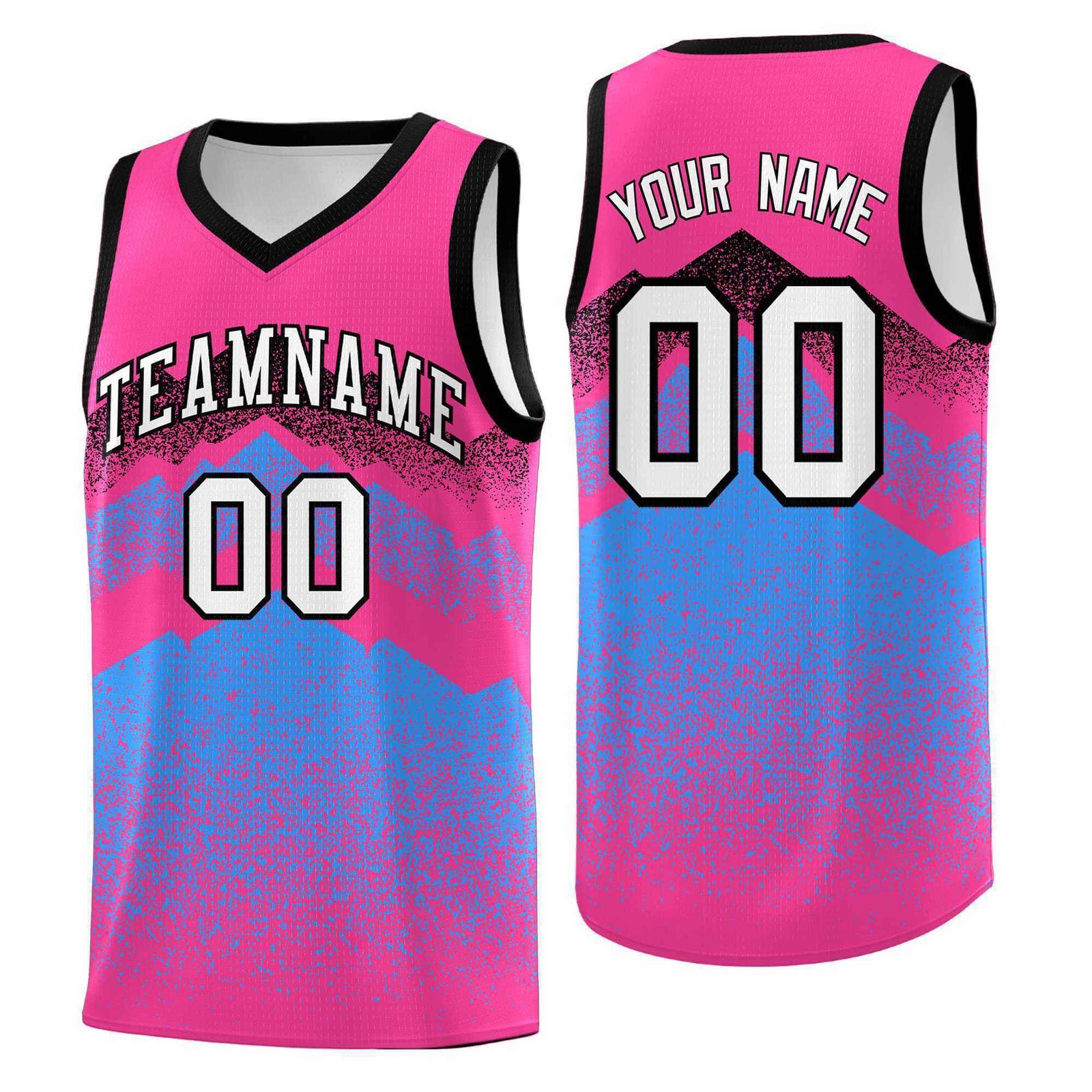 Personalized Youth Basketball Jerseys   Pink Powder Blue Gradient Mountain Design Uniforms