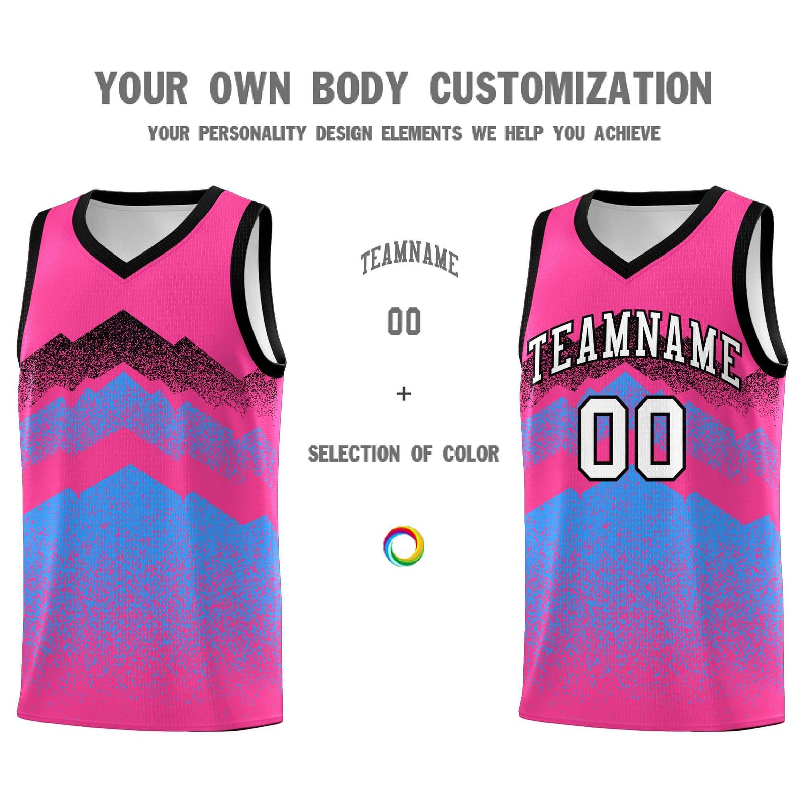 Personalized Youth Basketball Jerseys   Pink Powder Blue Gradient Mountain Design Uniforms