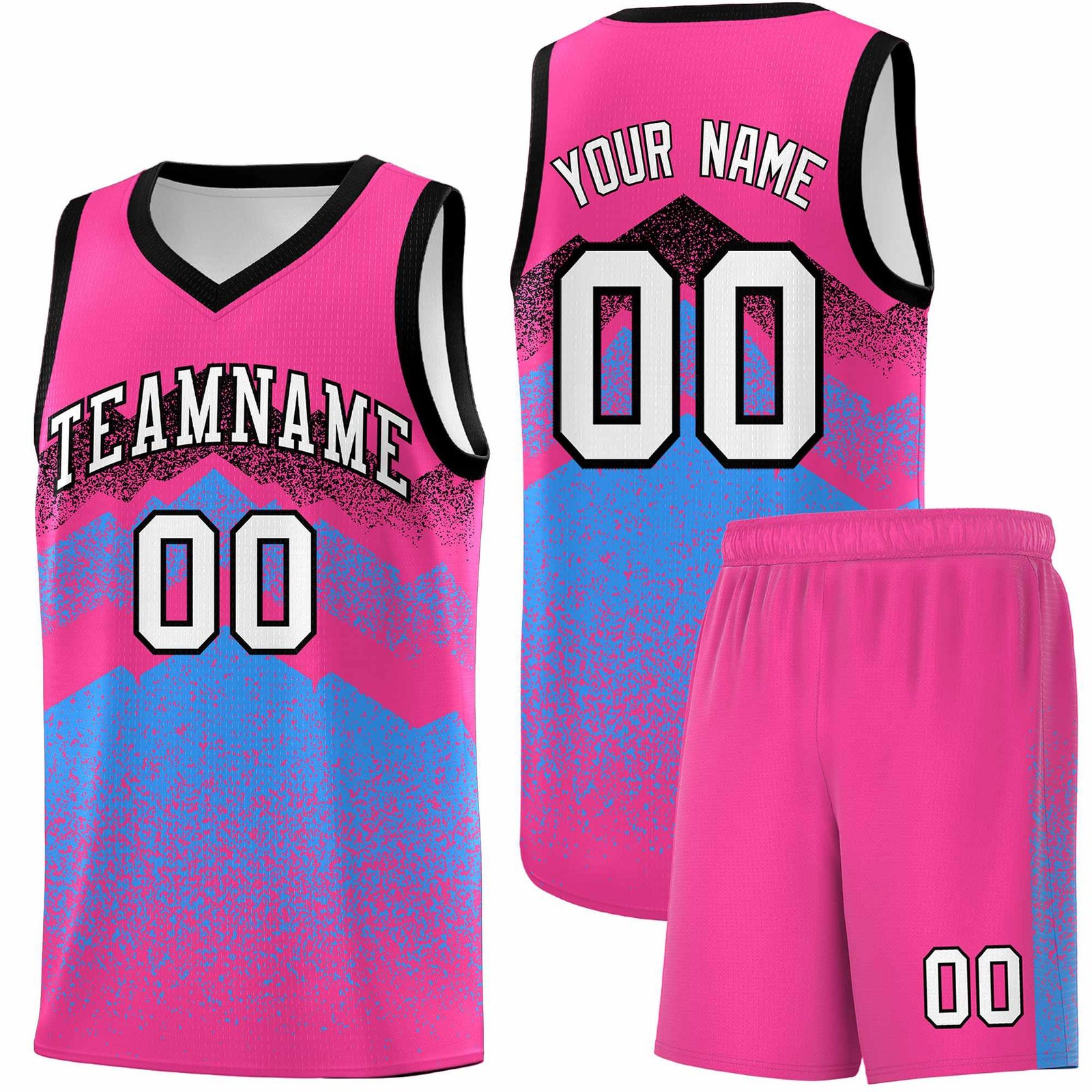Personalized Youth Basketball Jerseys   Pink Powder Blue Gradient Mountain Design Uniforms