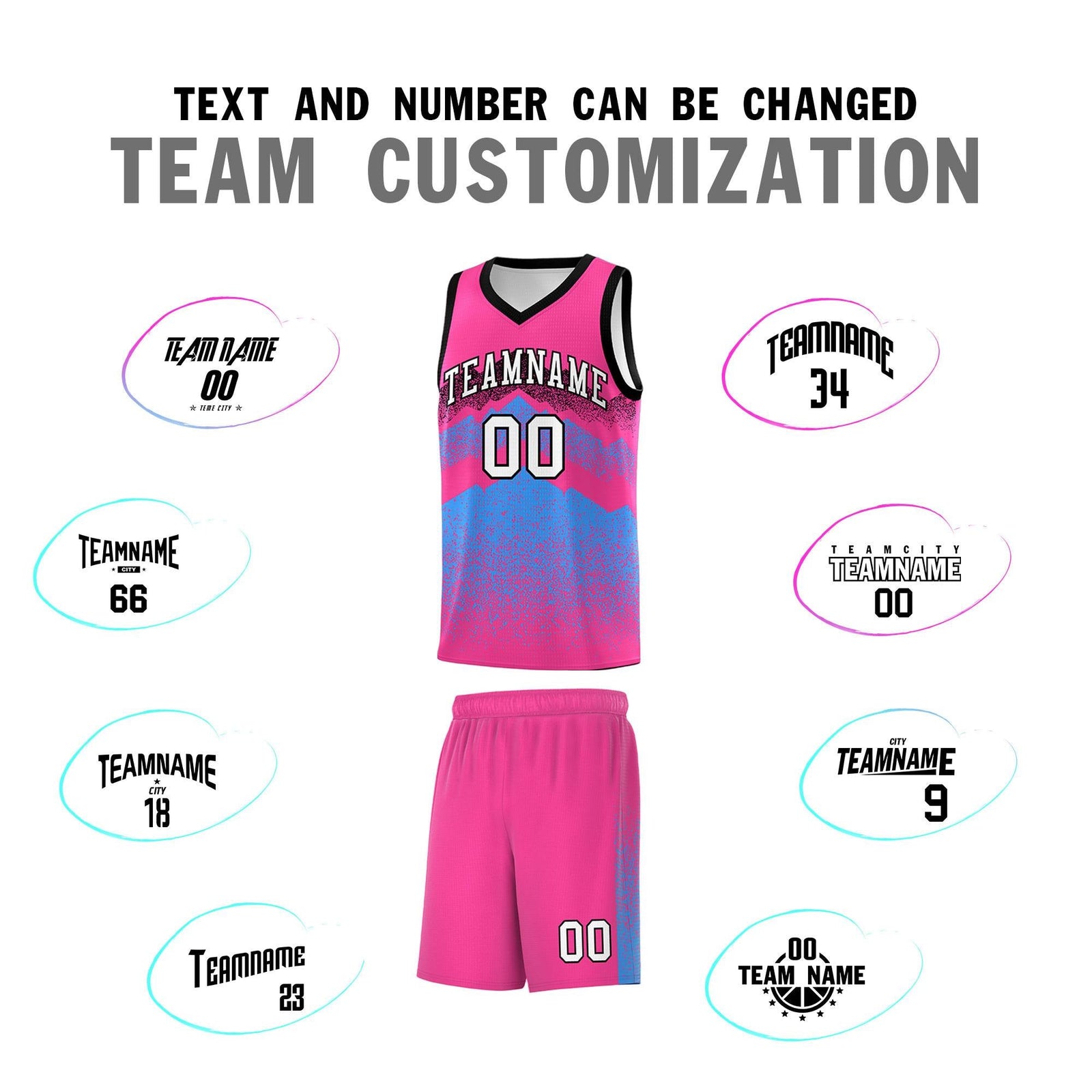 Personalized Youth Basketball Jerseys   Pink Powder Blue Gradient Mountain Design Uniforms