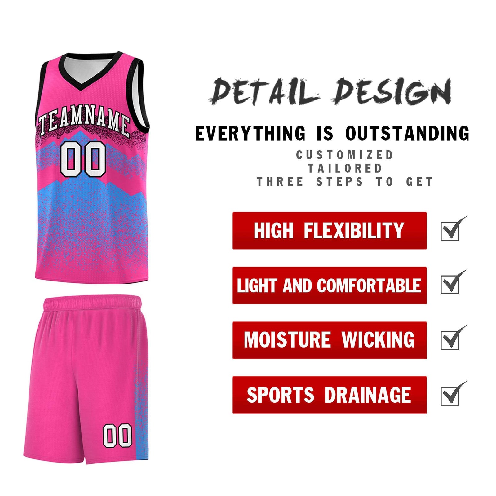 Personalized Youth Basketball Jerseys   Pink Powder Blue Gradient Mountain Design Uniforms