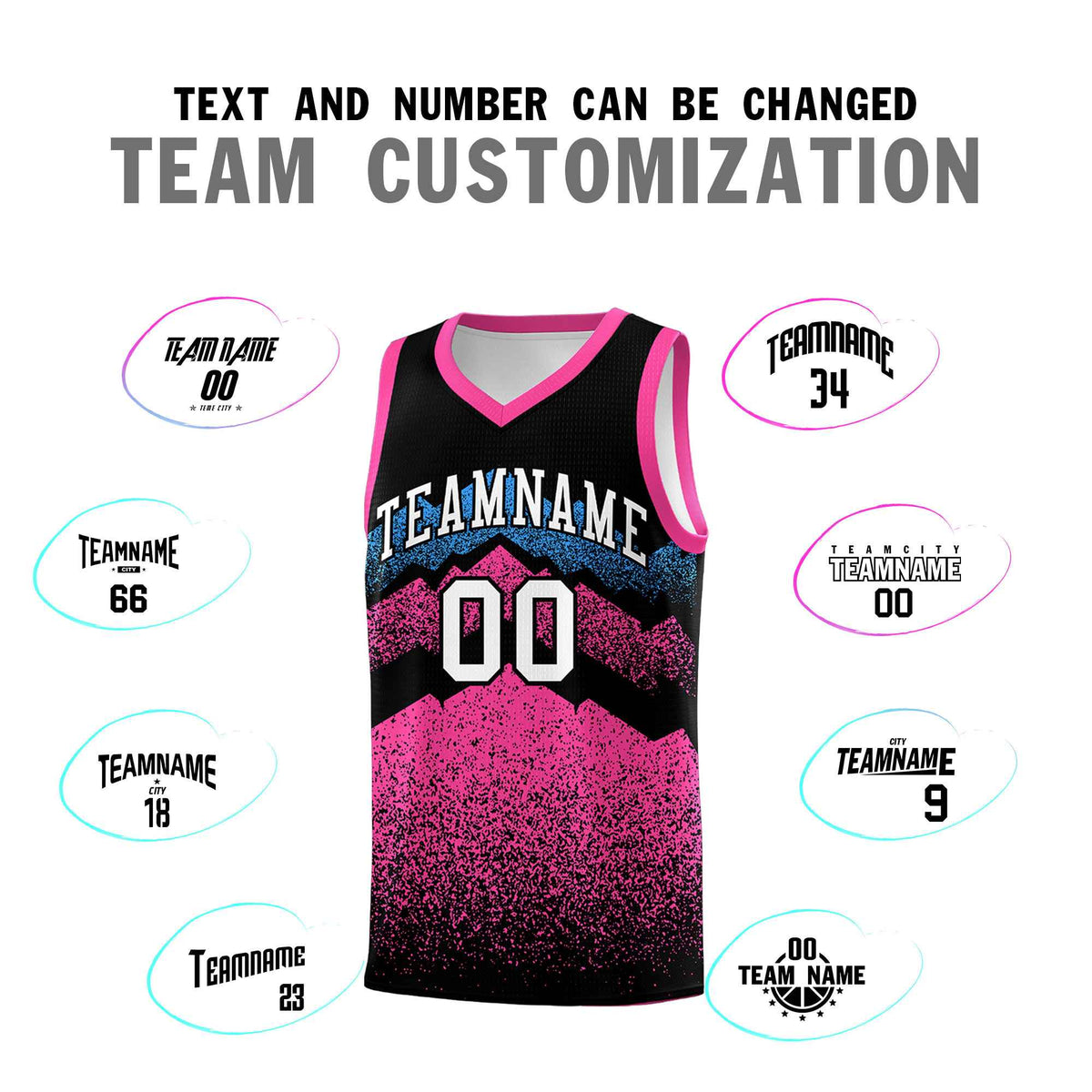 Personalized Youth Basketball Jerseys   Black Pink Gradient Mountain Design Uniforms