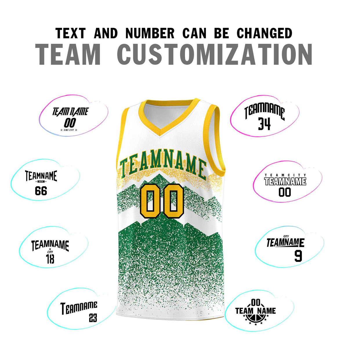 Personalized Youth Basketball Jerseys   White Kelly Green Gradient Mountain Design Uniforms