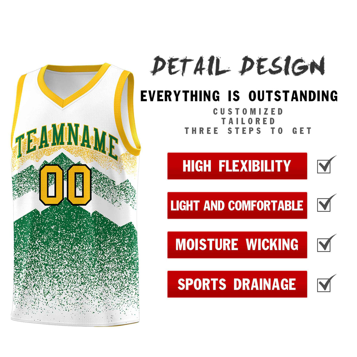 Personalized Youth Basketball Jerseys   White Kelly Green Gradient Mountain Design Uniforms