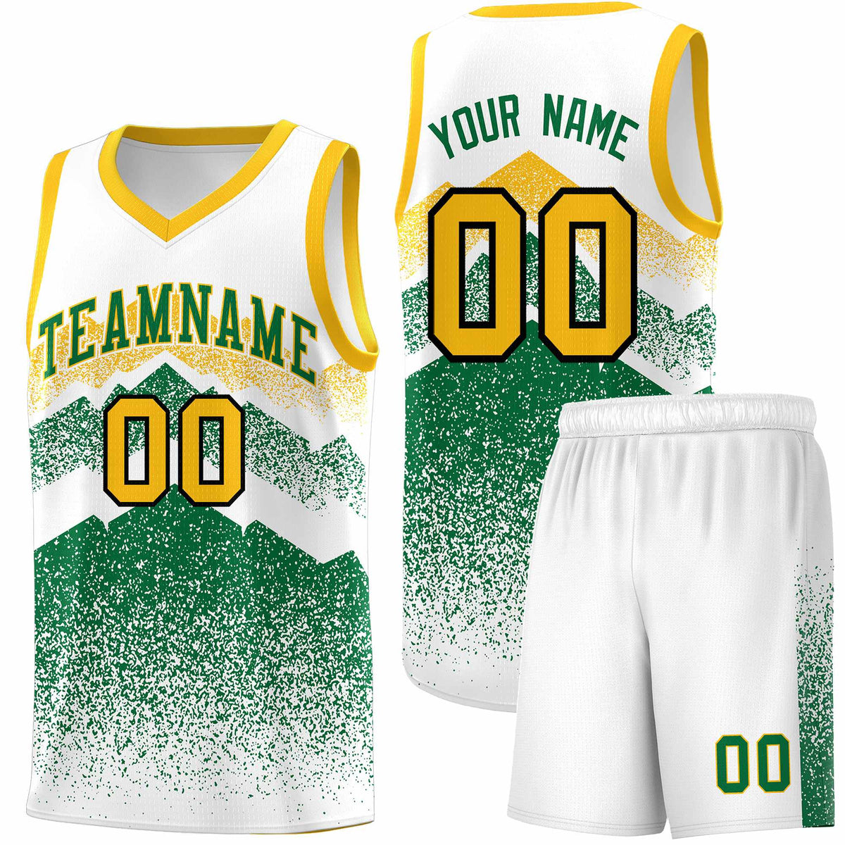 Personalized Youth Basketball Jerseys   White Kelly Green Gradient Mountain Design Uniforms
