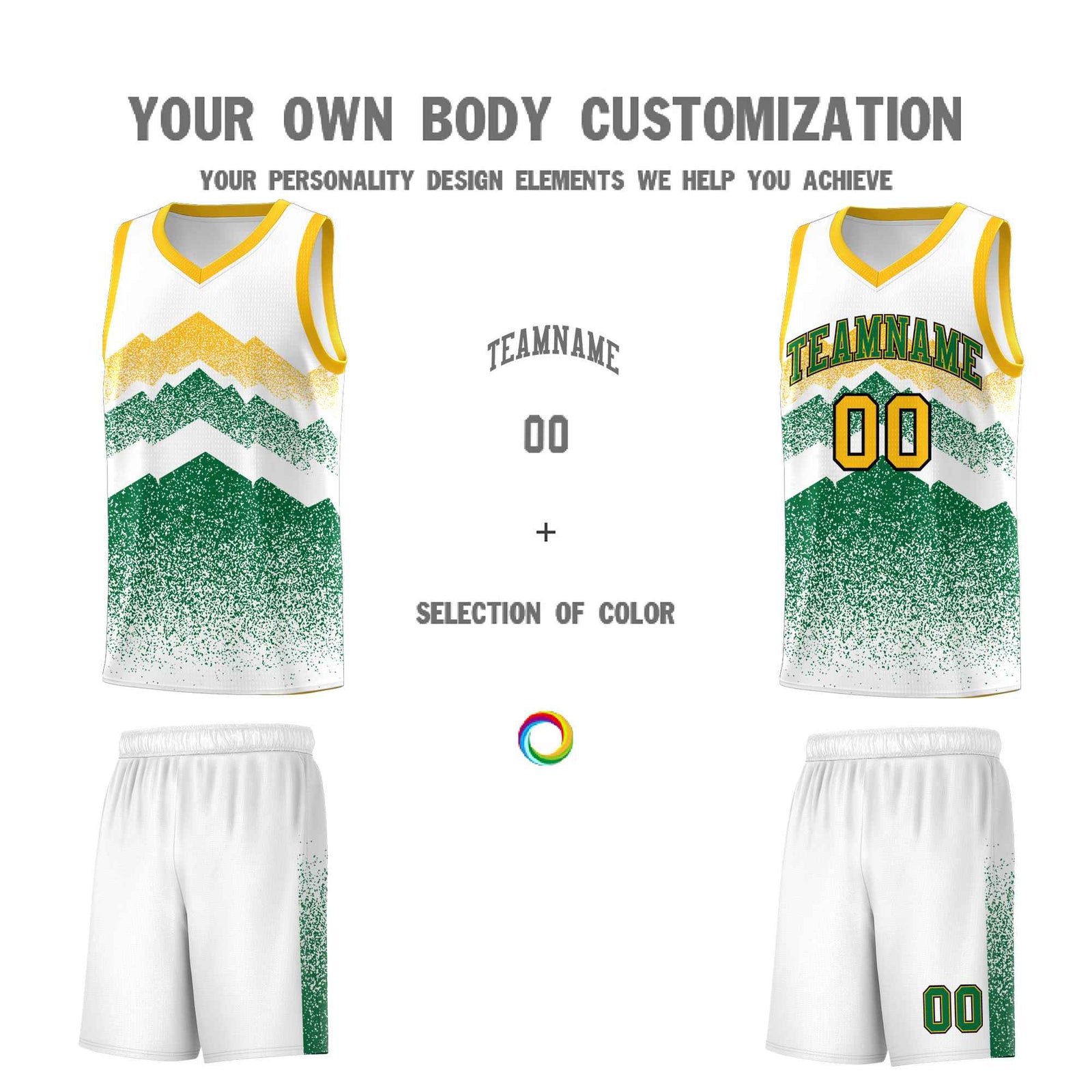 Personalized Youth Basketball Jerseys   White Kelly Green Gradient Mountain Design Uniforms