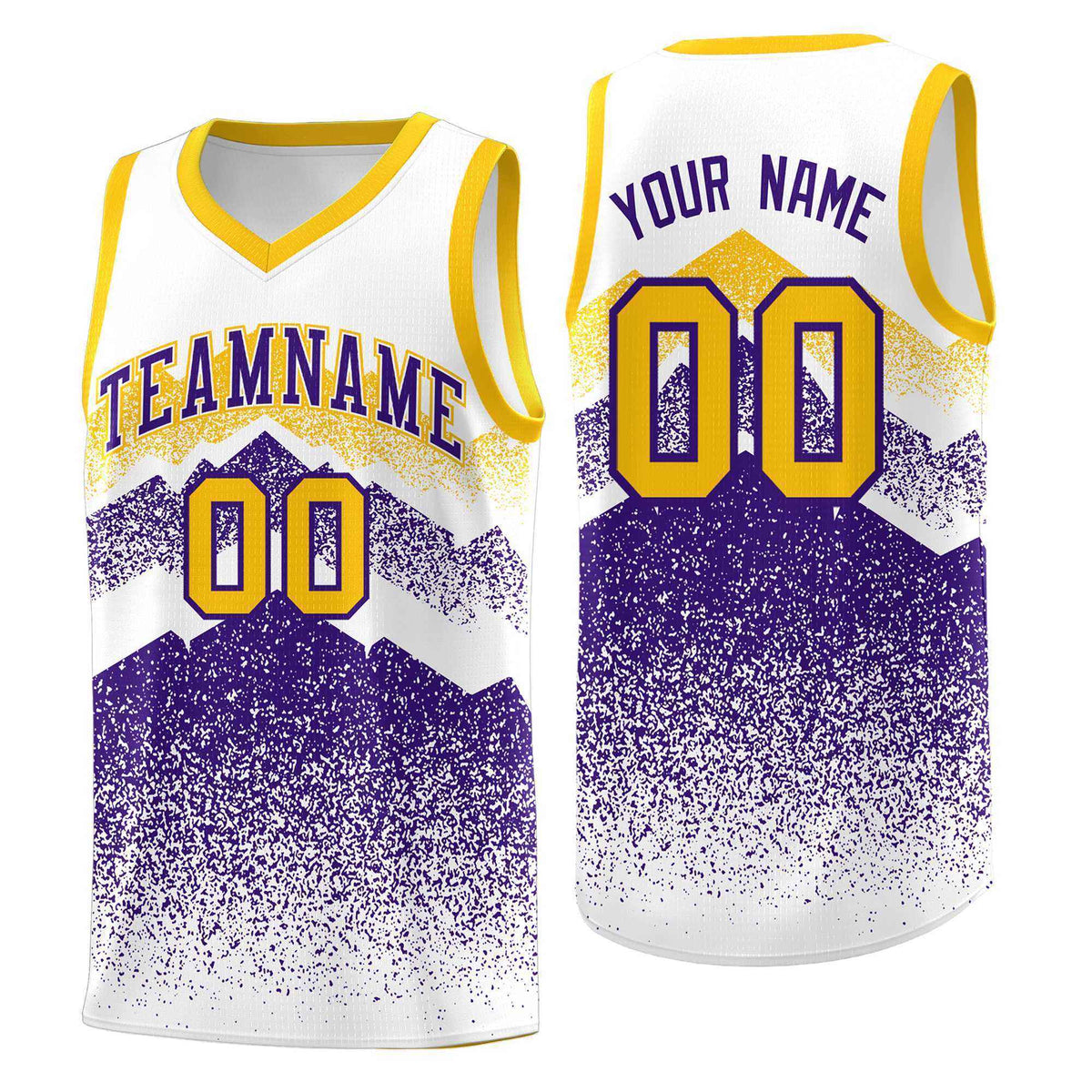 Custom Youth Basketball Jerseys White Purple Gradient Mountain Design Uniforms