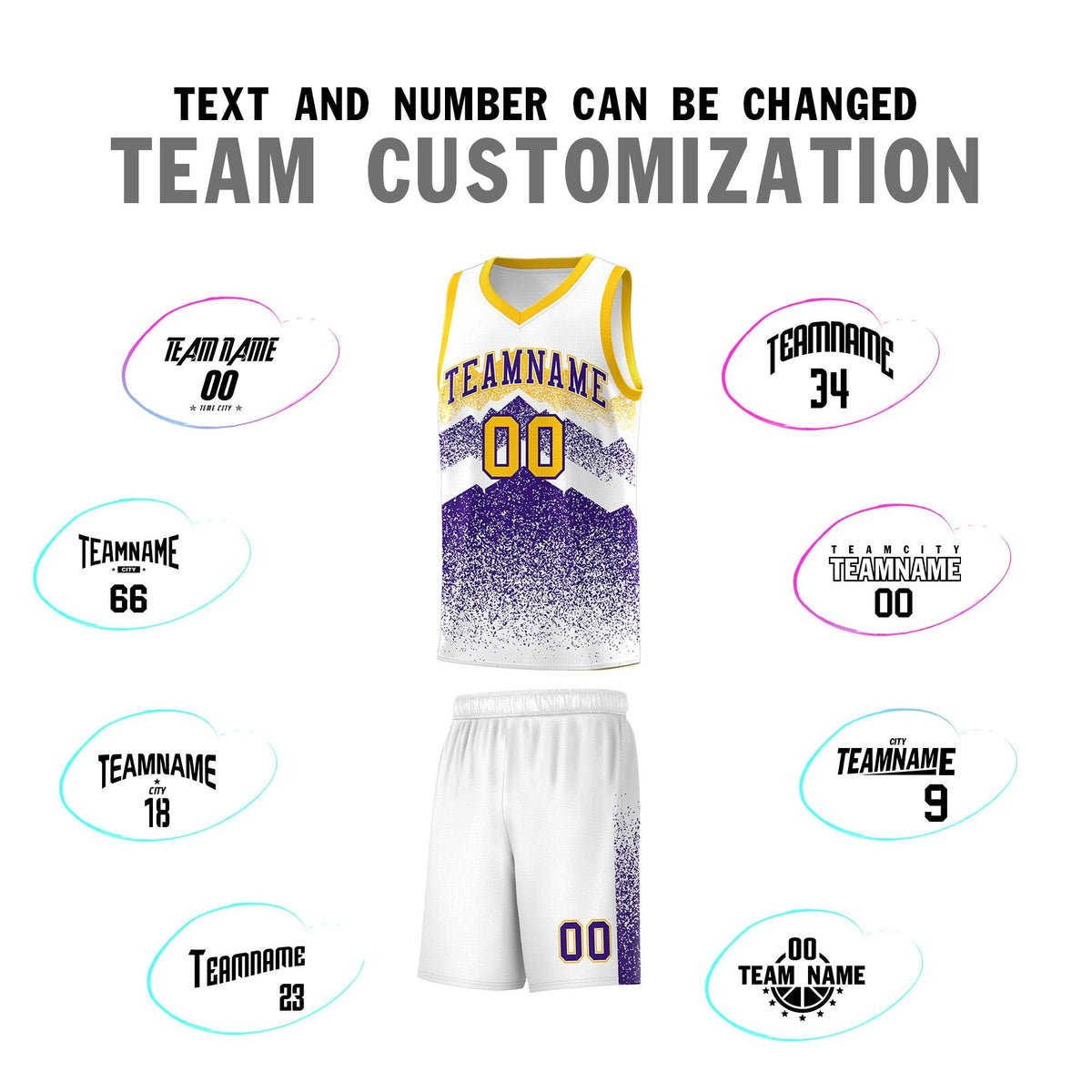 Custom Youth Basketball Jerseys White Purple Gradient Mountain Design Uniforms